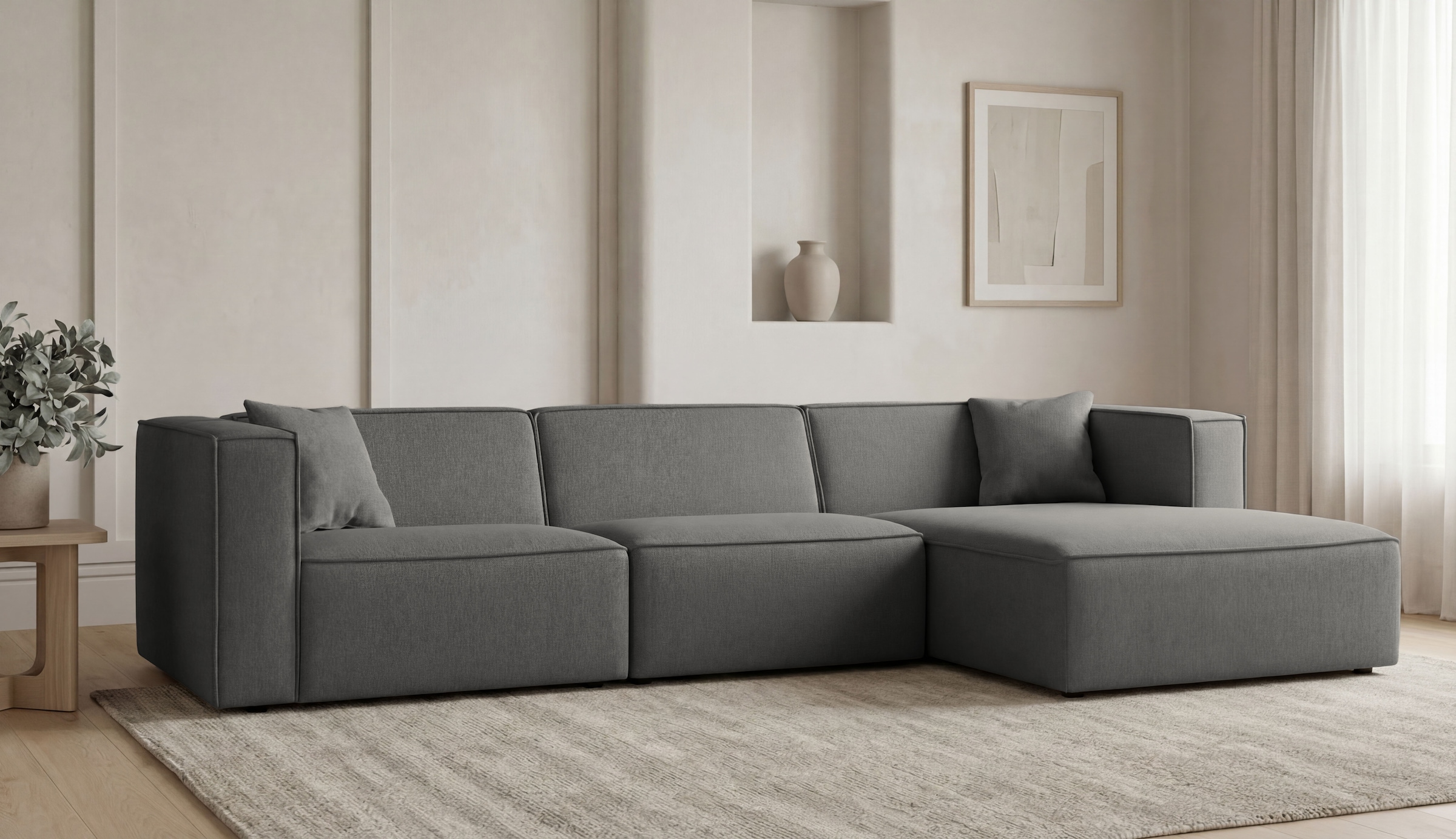 OTTO home Ecksofa "Tammie" Breite 312 cm, Webstoff fein, bodentief, mit Wellenunterfederung