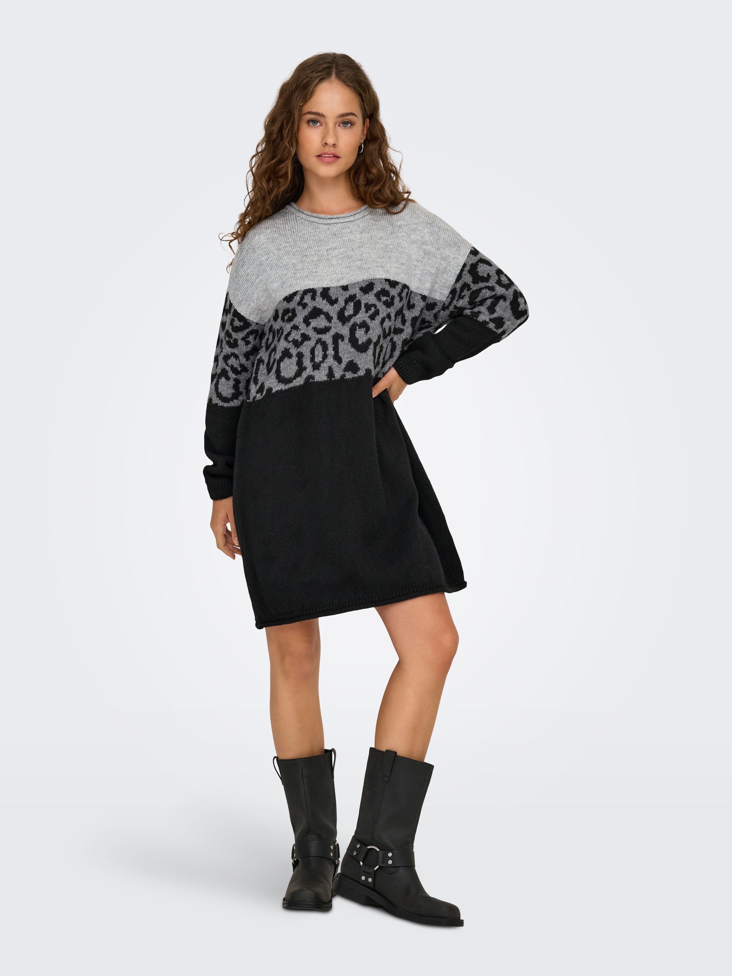 ONLY Strickkleid »ONLJADE PATTERN LS O-NECK DRESS RP KNT« Kunstfaser, regular fit