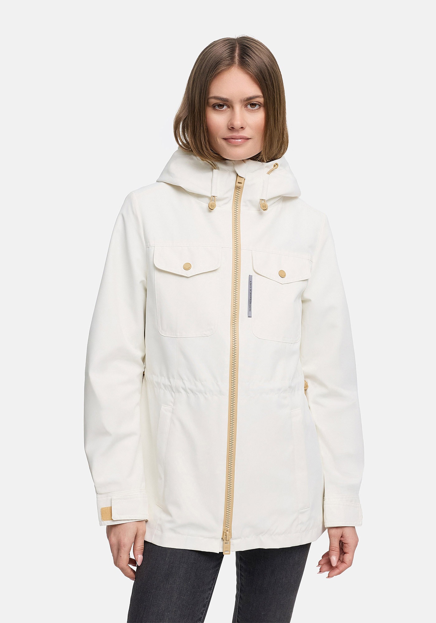 Outdoorjacke MARIKOO "Sohaa", Damen, Gr. L, sanftes weiß, Obermaterial: 100% Polyester; Kapuze: 62% Polyester, 33% Baumwolle, 5% Elasthan; Wattierung: 100% Polyester; Ärmelfutter: 100% Polyester, Jacken Outdoorjacke, Leichte Outdoorjacke mit Kapuze und Ko