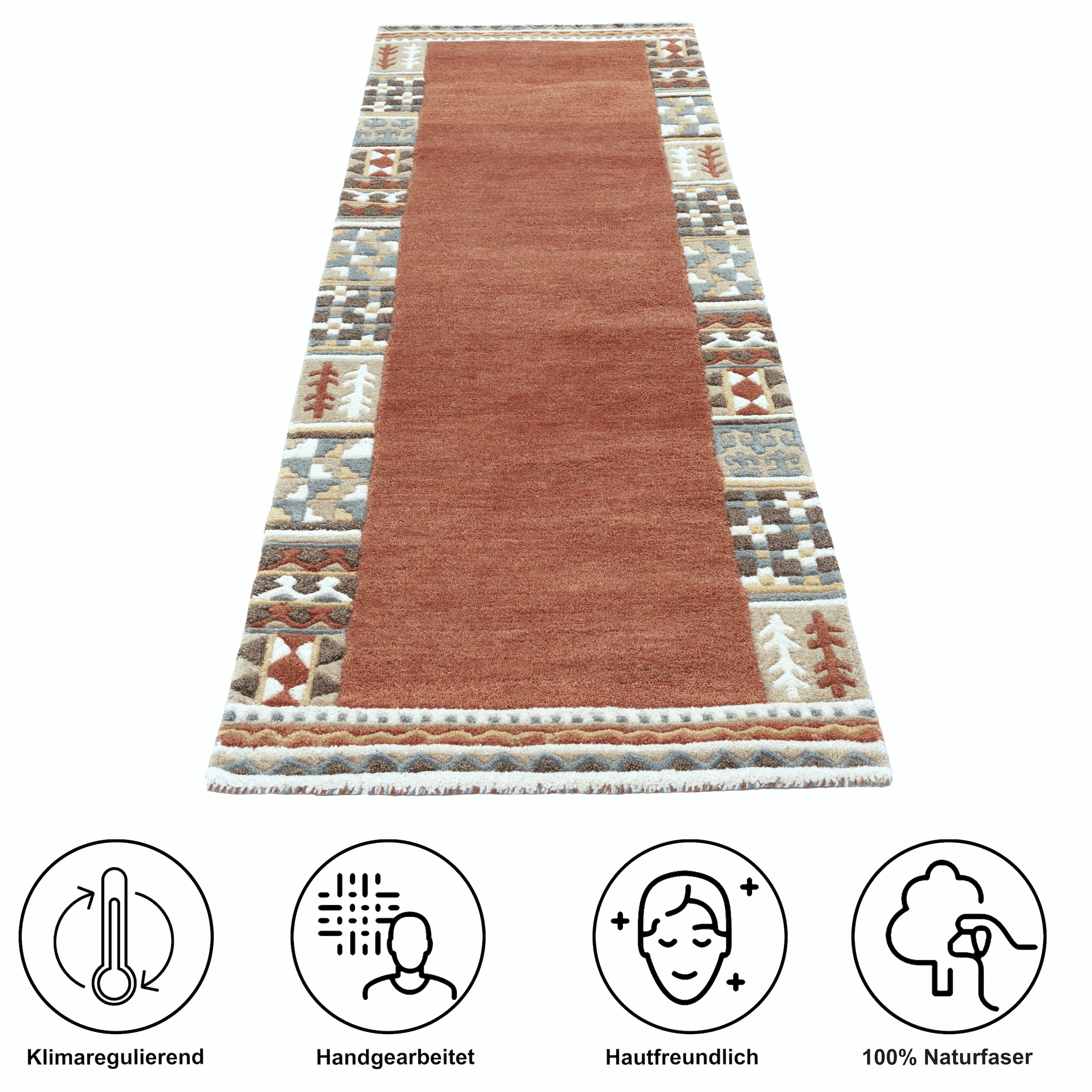 THEKO Läufer »Nuno, reine Wolle,  Handgefertigt, mit Bordüre« rechteckig 14 mm Höhe handgetuftet, Brücke, Wohnzimmer, Schlafzimmer, Esszimmer