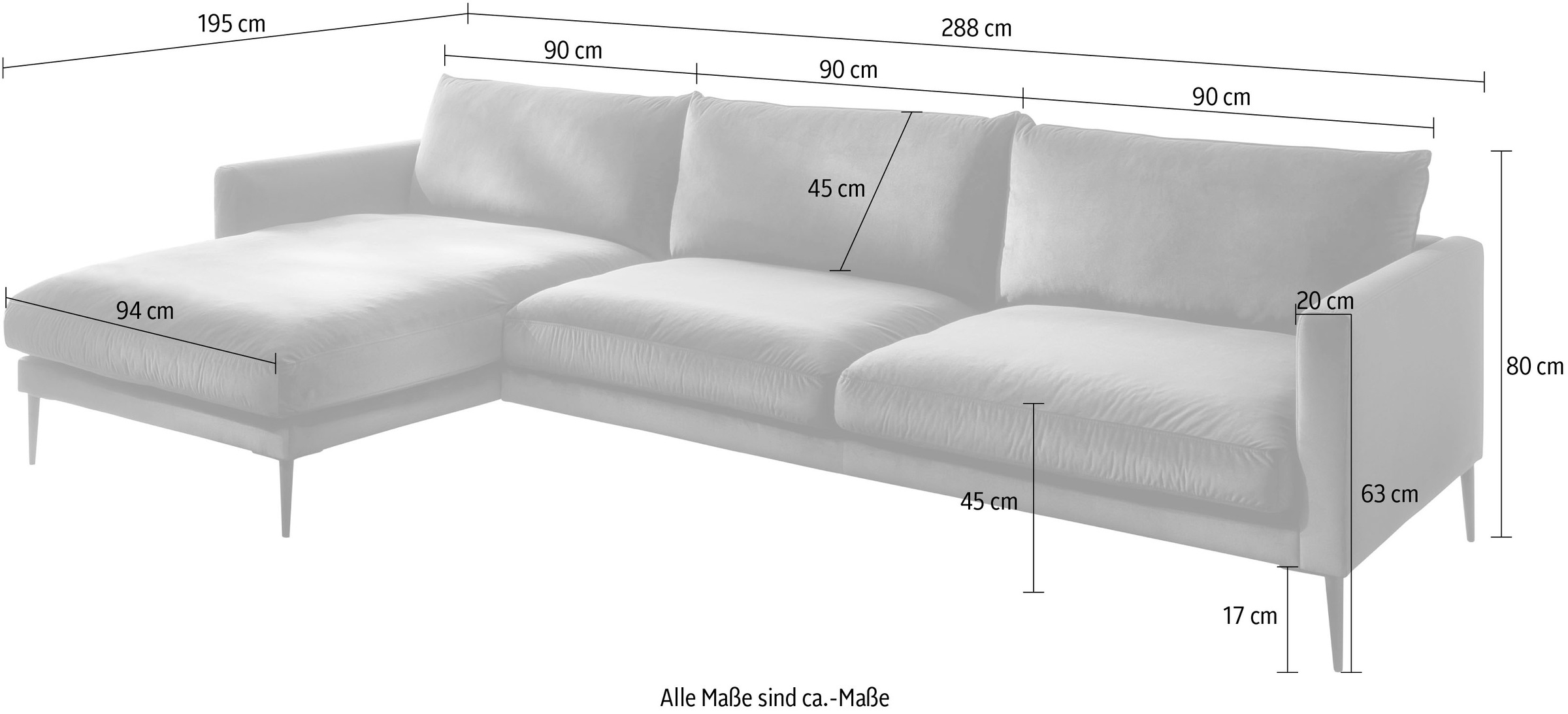 Trends by HG Polsterecke »Svea L-Form«, Recamiere rechts oder links, mit Metallfuß, frei im Raum stellbar