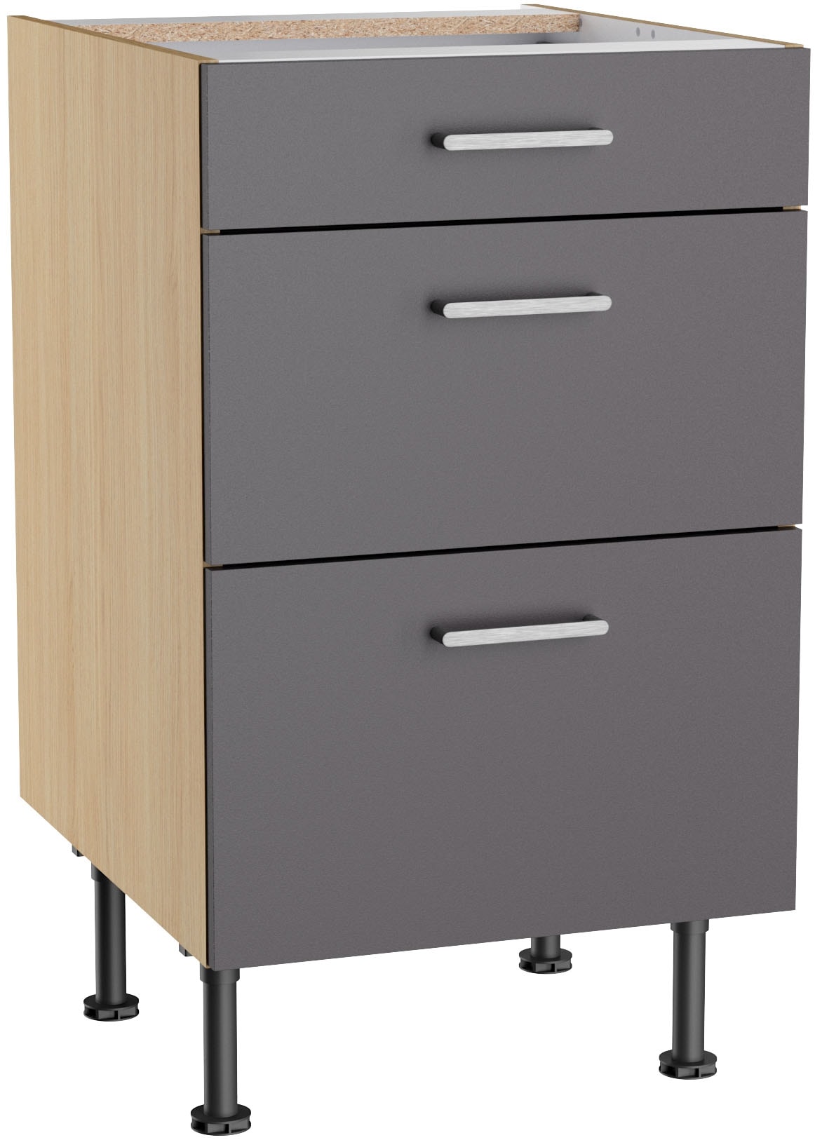 KOCHSTATION Unterschrank "KS-Lucy" Breite 50 cm, 1 Schubkasten, 2 Auszügen, Soft-Close, verstellb. Füße
