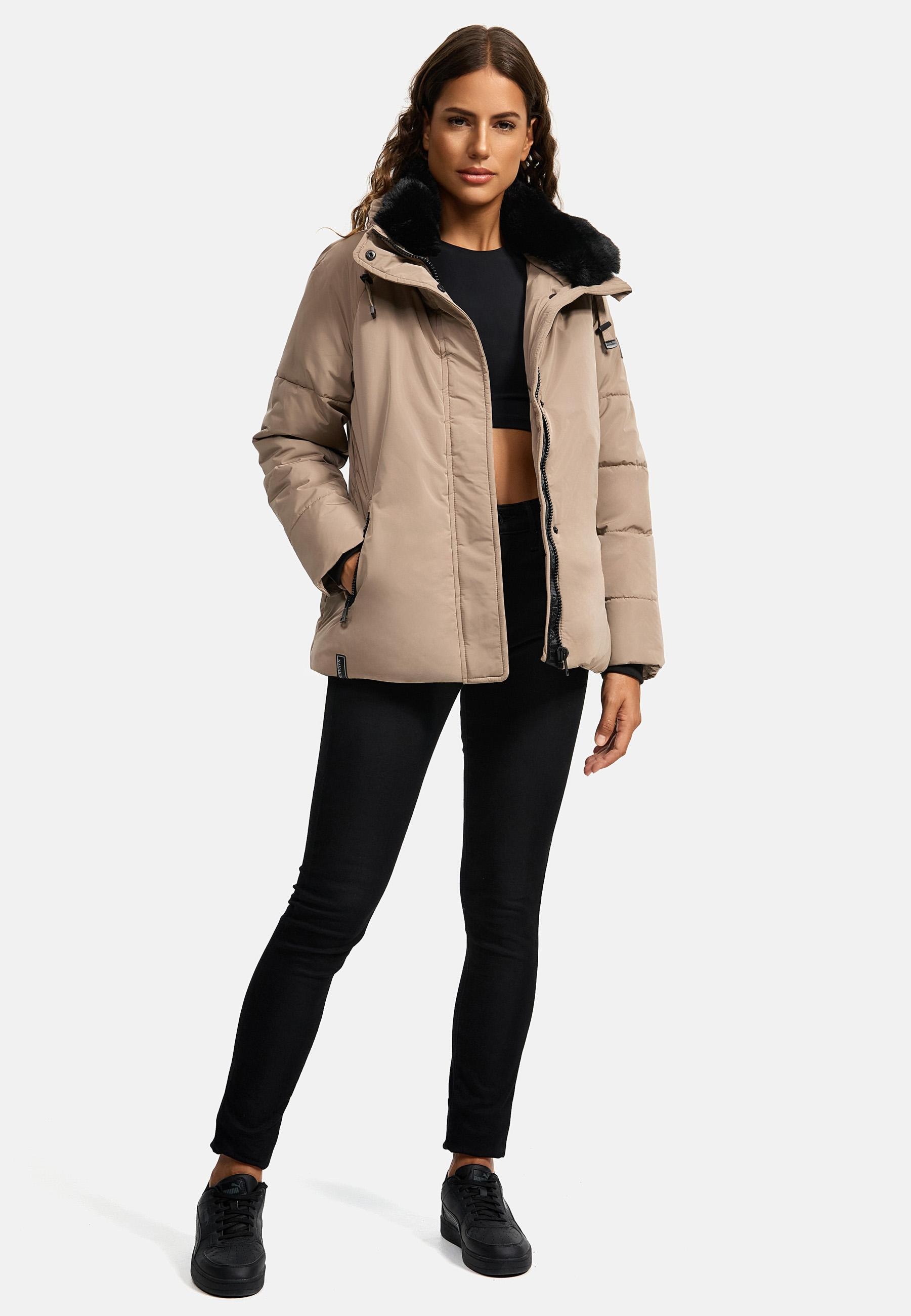 Navahoo Winterjacke »Frostii XIV«, ohne Kapuze, modische Damen Winter Steppjacke mit Kunstfellkragen