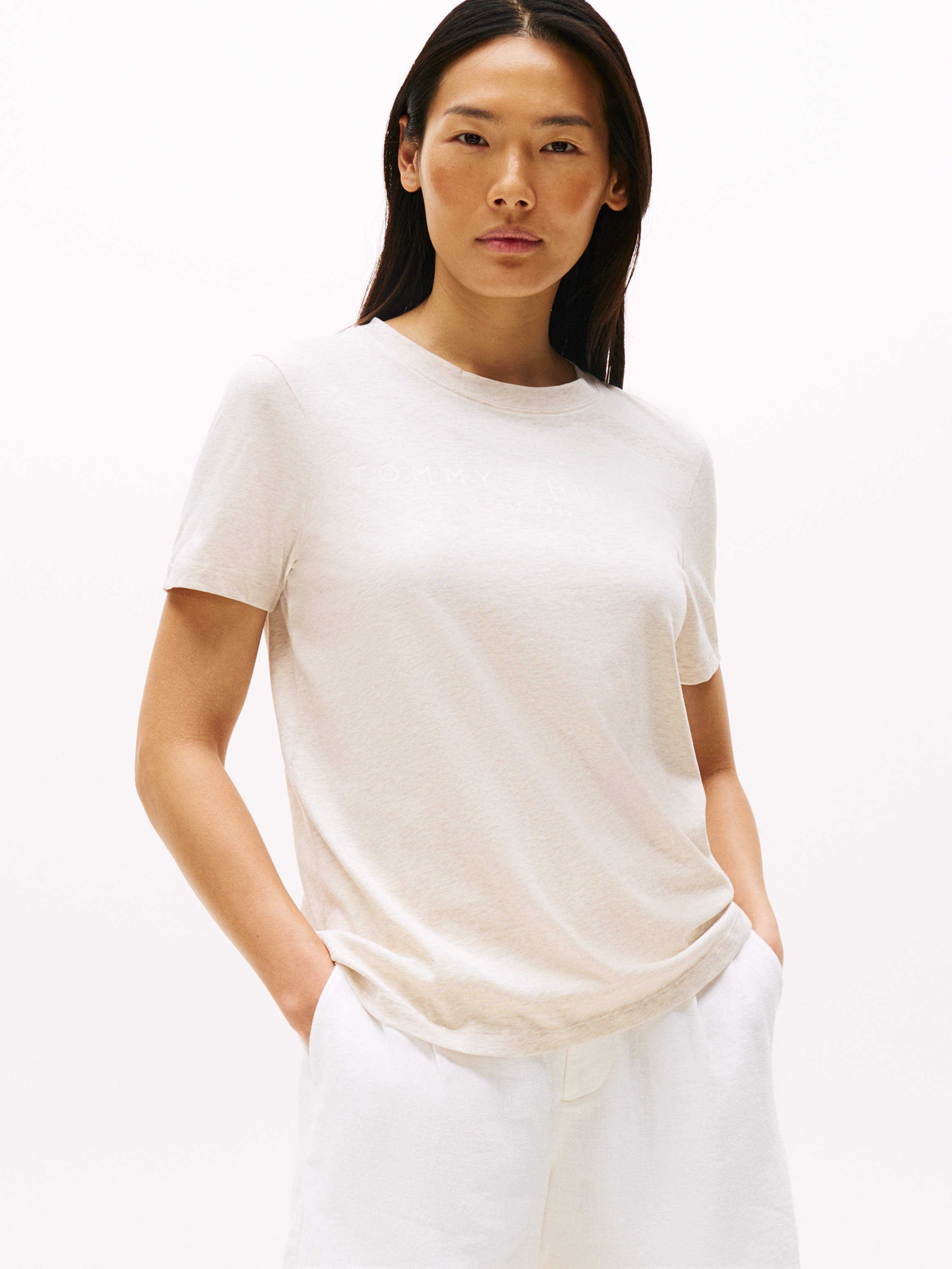 Tommy Hilfiger Kurzarmshirt "REG CORP LOGO C-NK mit Logoschriftzug und Stic günstig online kaufen