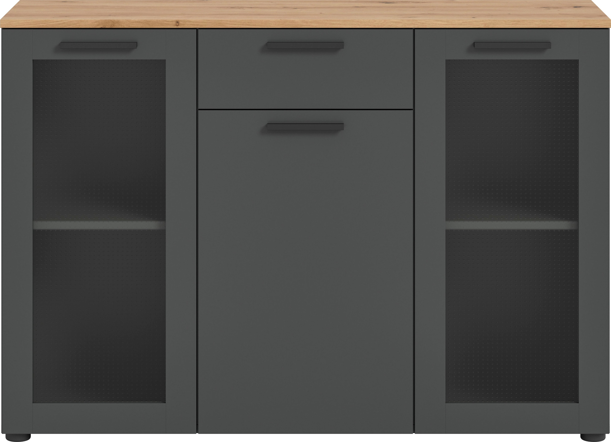 INOSIGN Sideboard »SALKIN, Breite 120cm, 3 Türen (2 mit ESG-Ornamentglas), 1 Schubkasten,«, Anrichte, Schrank, Kommode,Vitrine, Vitrinenschrank Wohnmöbel