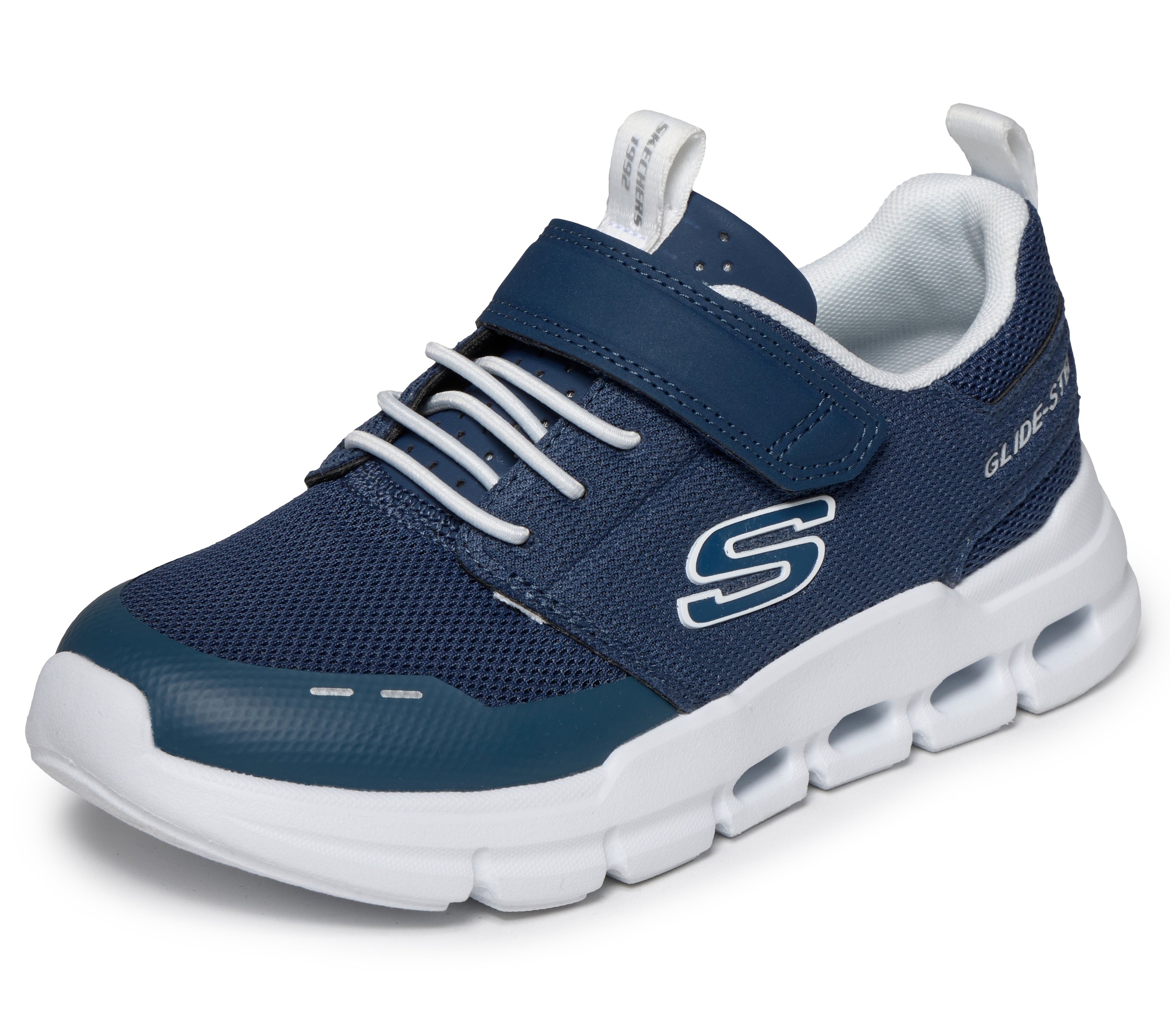 Sneaker SKECHERS "SKECHERS GLIDE-STEP FLOW", Mädchen, Gr. 29, navy, Synthetik, Textil, Mesh, unifarben mit Farbeinsatz, Schuhe Sneaker, Freizeitschuh mit Klett, Größenschablone zum Download 3