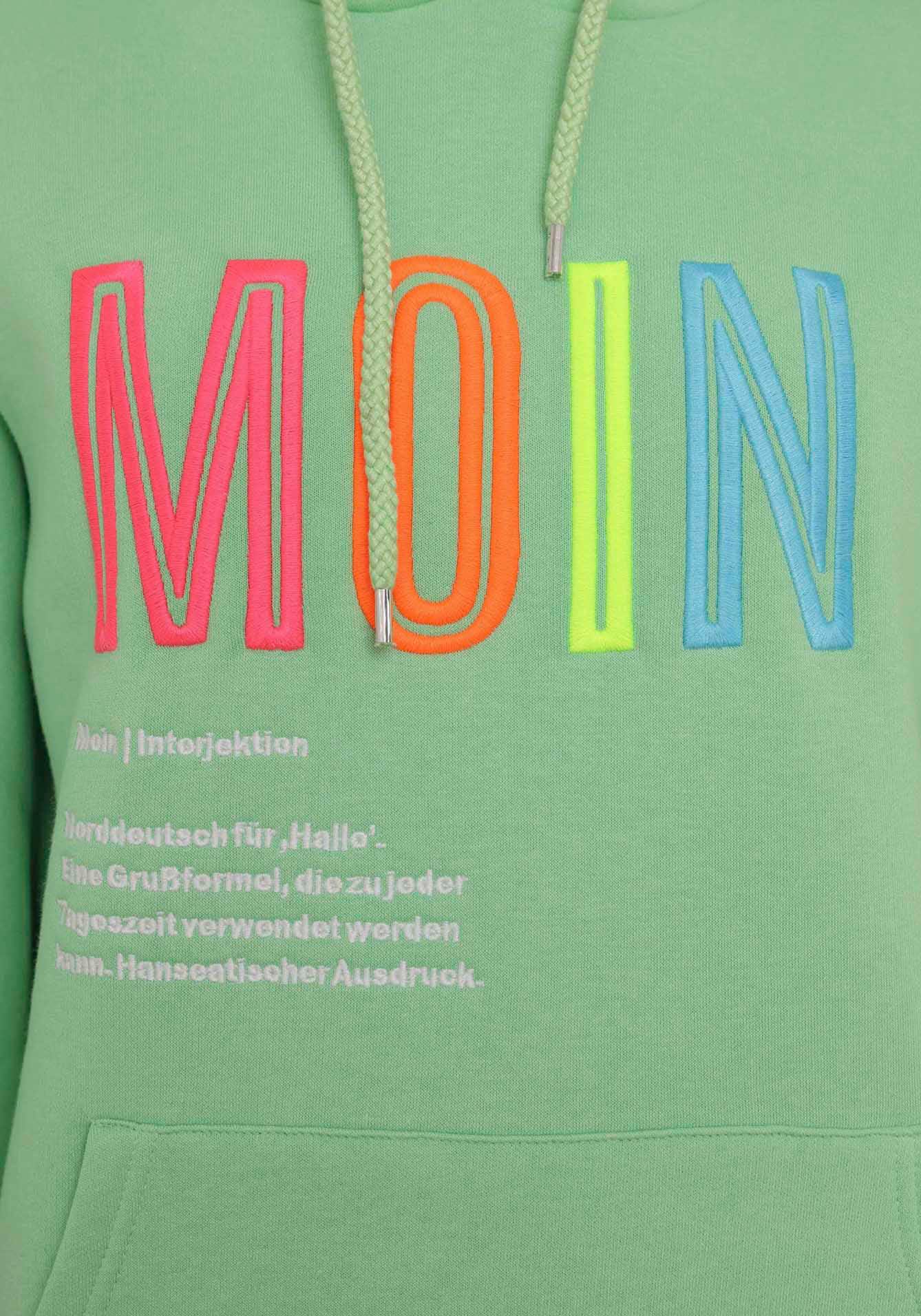 Zwillingsherz Sweatshirt, mit aufgesticktem „Moin“-Schriftzug in Neonfarben