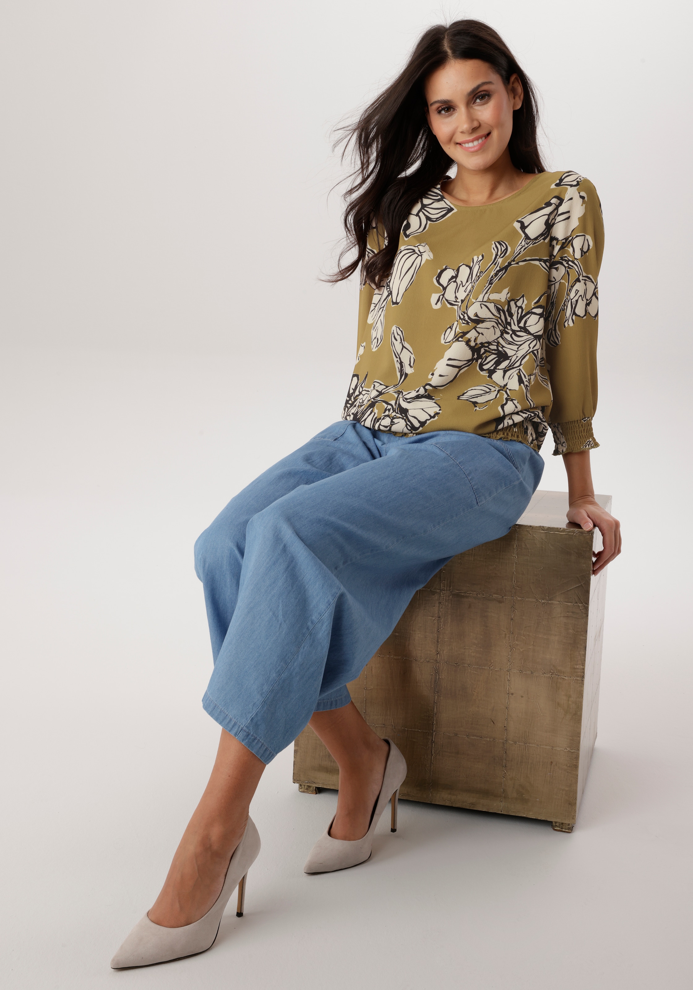 Aniston SELECTED Schlupfbluse mit Smokbündchen und Knopfverschluss hinten - NEUE KOLLEKTION