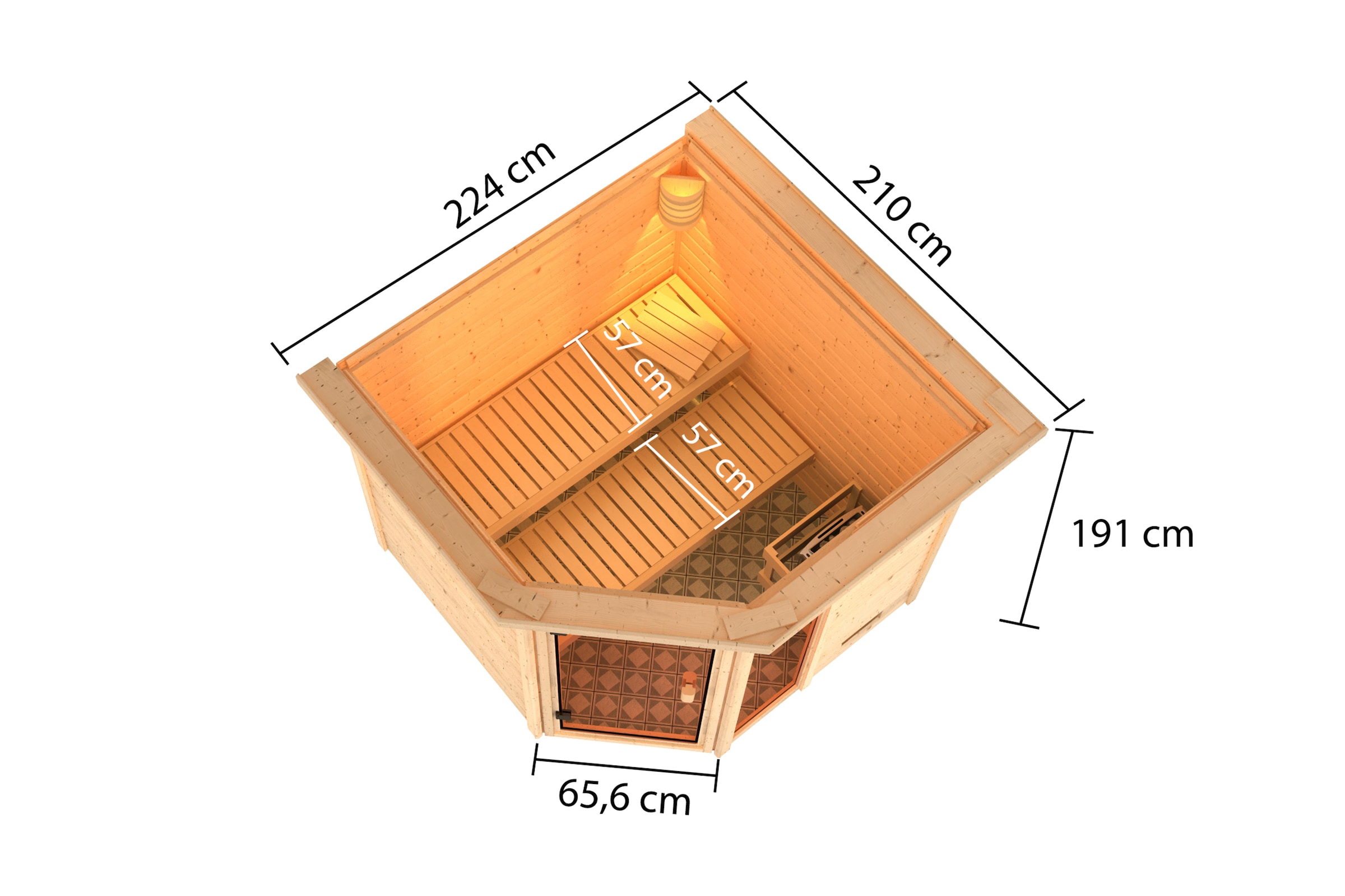 Karibu Sauna »"Tally" mit bronzierter Tür und Kranz, naturbelassen«, aus hochwertiger nordischer Fichte