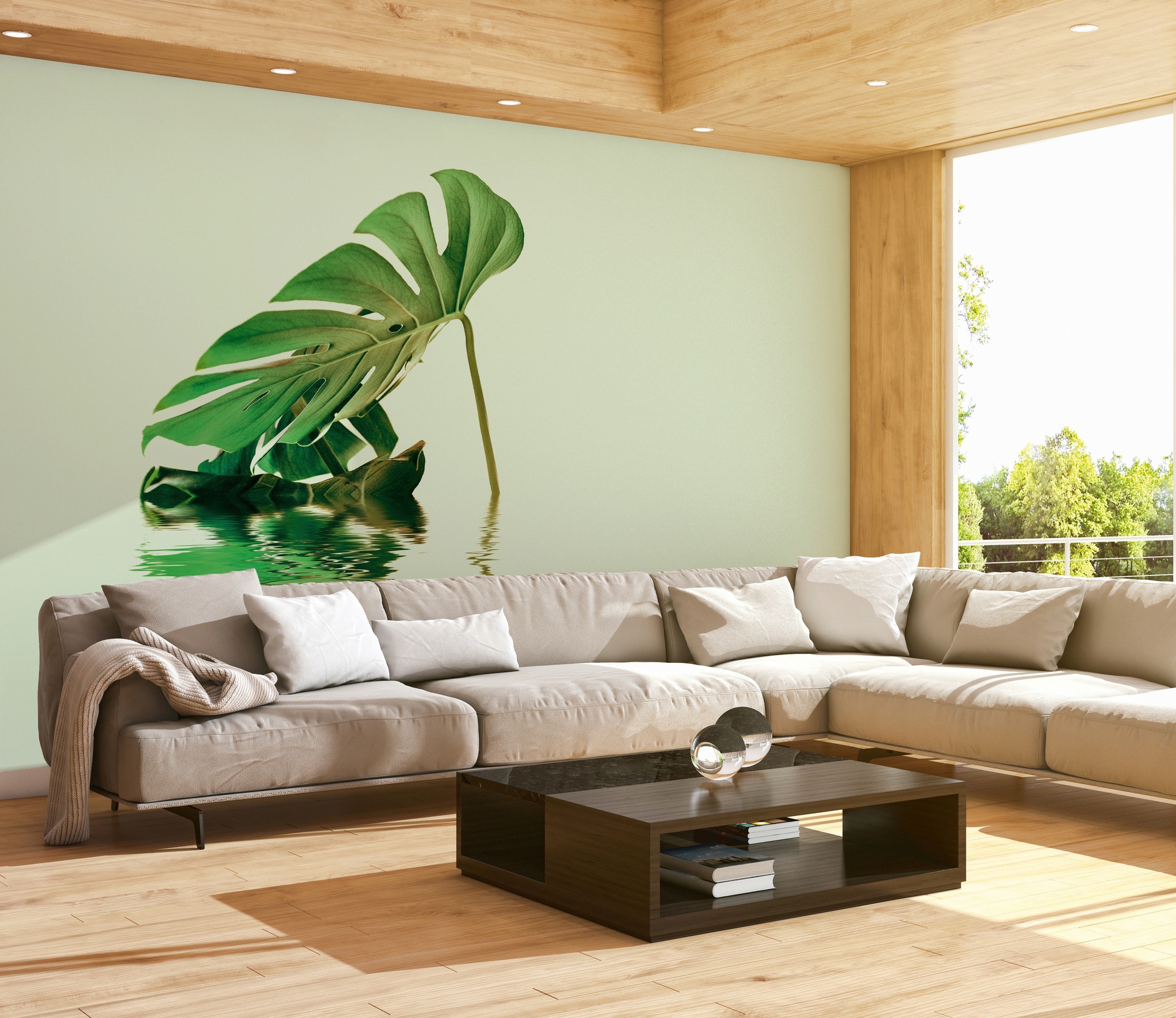 living walls Fototapete »ARTist Monstera Leaf Water« Vlies, Wand, Schräge