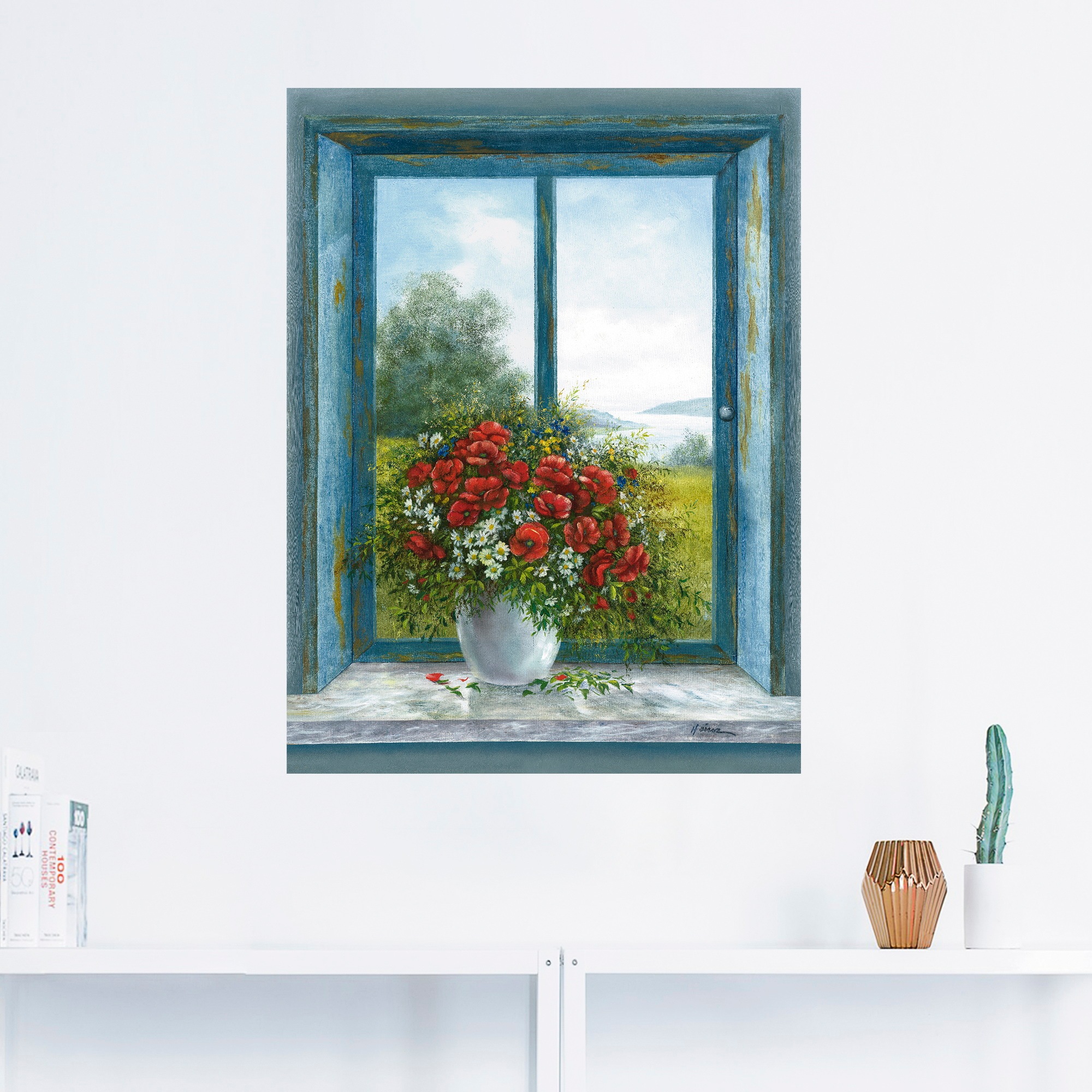 Artland Wandbild »Mohnblumen am Fenster«, Arrangements, (1 St.), als Leinwandbild, Wandaufkleber in verschied. Größen