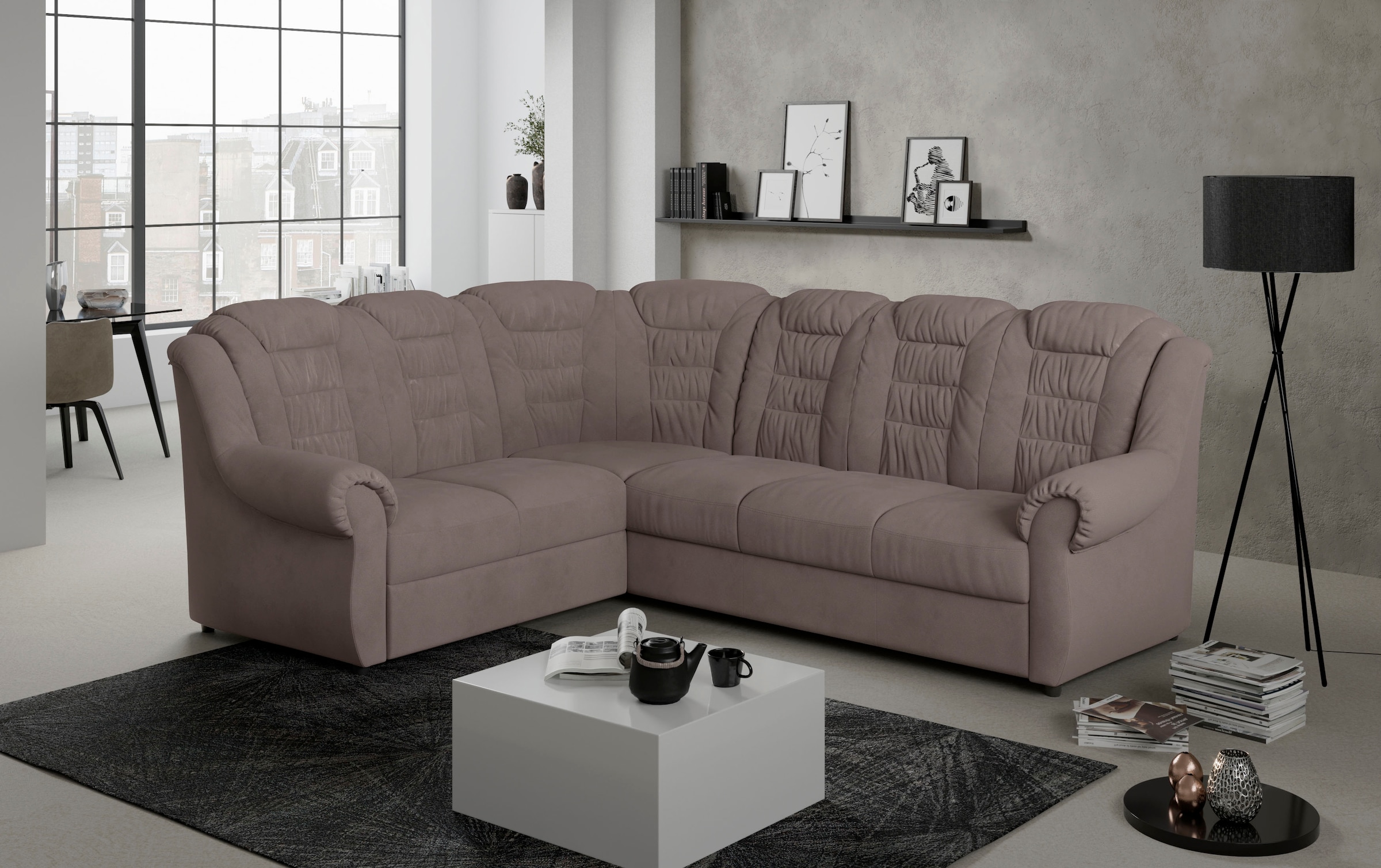 Home affaire Ecksofa »Boston L-Form«, mit hoher Rückenlehne, wahlweise mit Bettfunktion & Stauraum