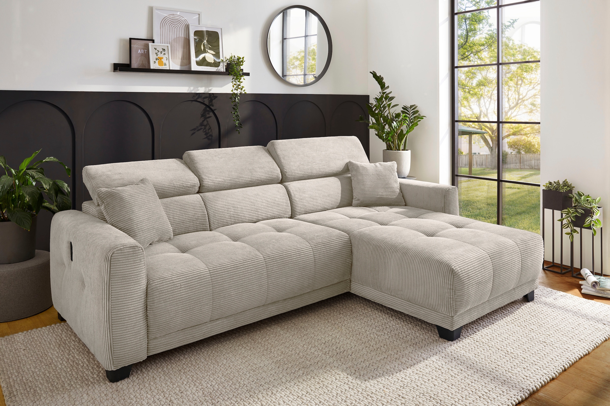 Jockenhöfer Gruppe Ecksofa »Cremona, L-Form, B: 263cm, 30 cm elektrischer Sitztiefenverstellung« 140kg Belastbarkeit je Sitz, verstellbaren Kopfstützen & USB-Ladeports