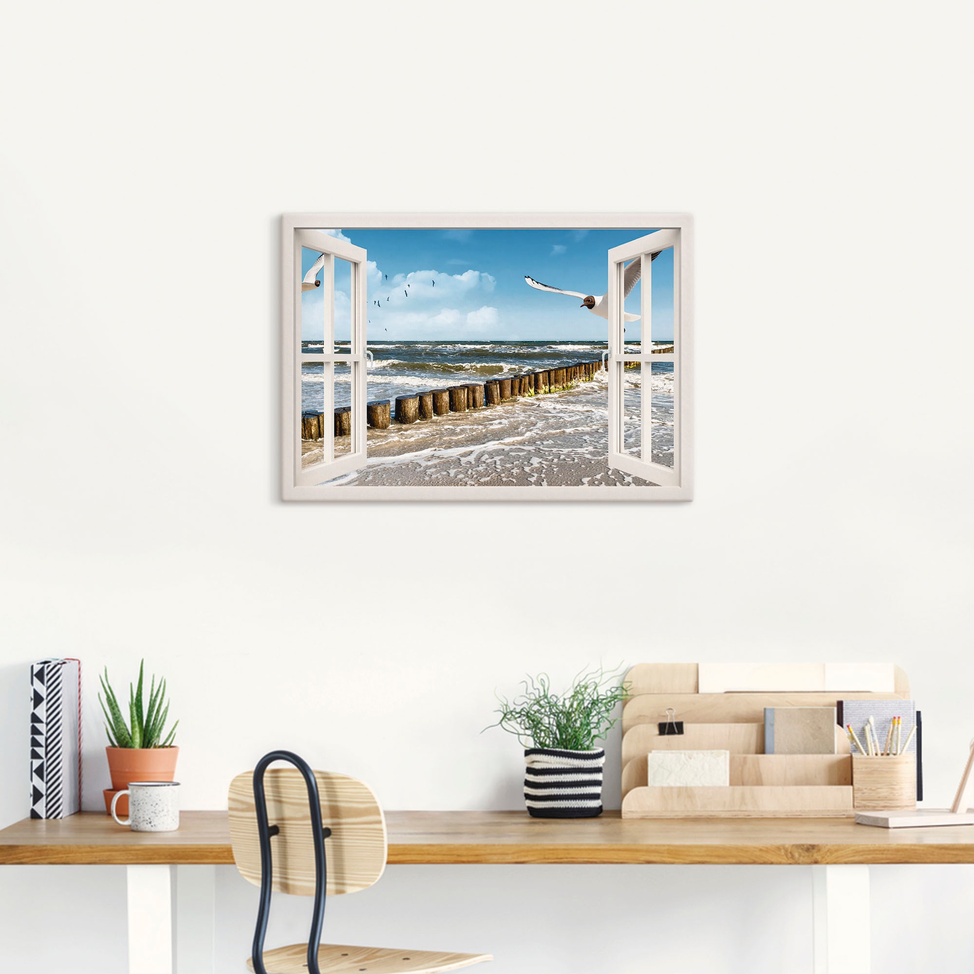 Artland Wandbild "Fensterblick - Ostsee" Fensterblick 1 Stk. tlg. als Leinw günstig online kaufen