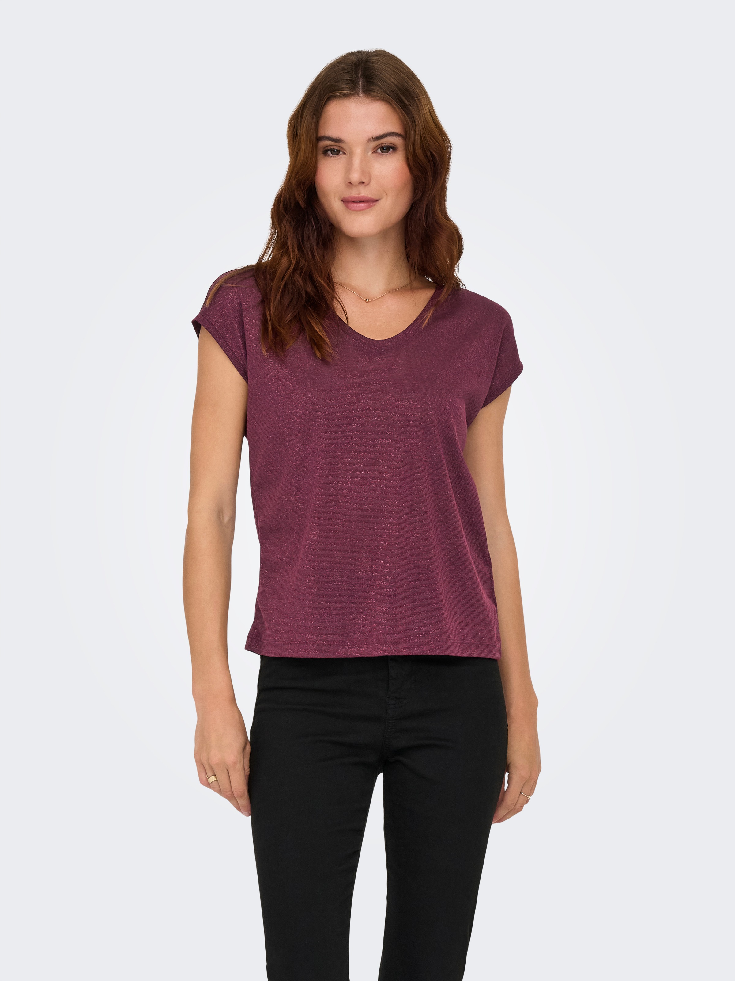 ONLY Kurzarmshirt "ONLSILVERY S/S V NECK LUREX TOP JRS NOOS" günstig online kaufen