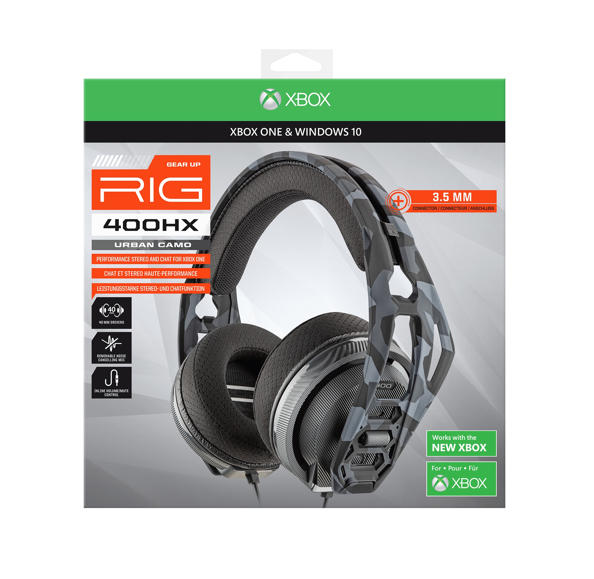 nacon Gaming-Headset »Nacon RIG 400HX Urban-Camo-schwarz, 3,5 mm Klinke«, Mikrofon abnehmbar, kabelgebunden, Stereo, Over Ear, PC, Xbox one