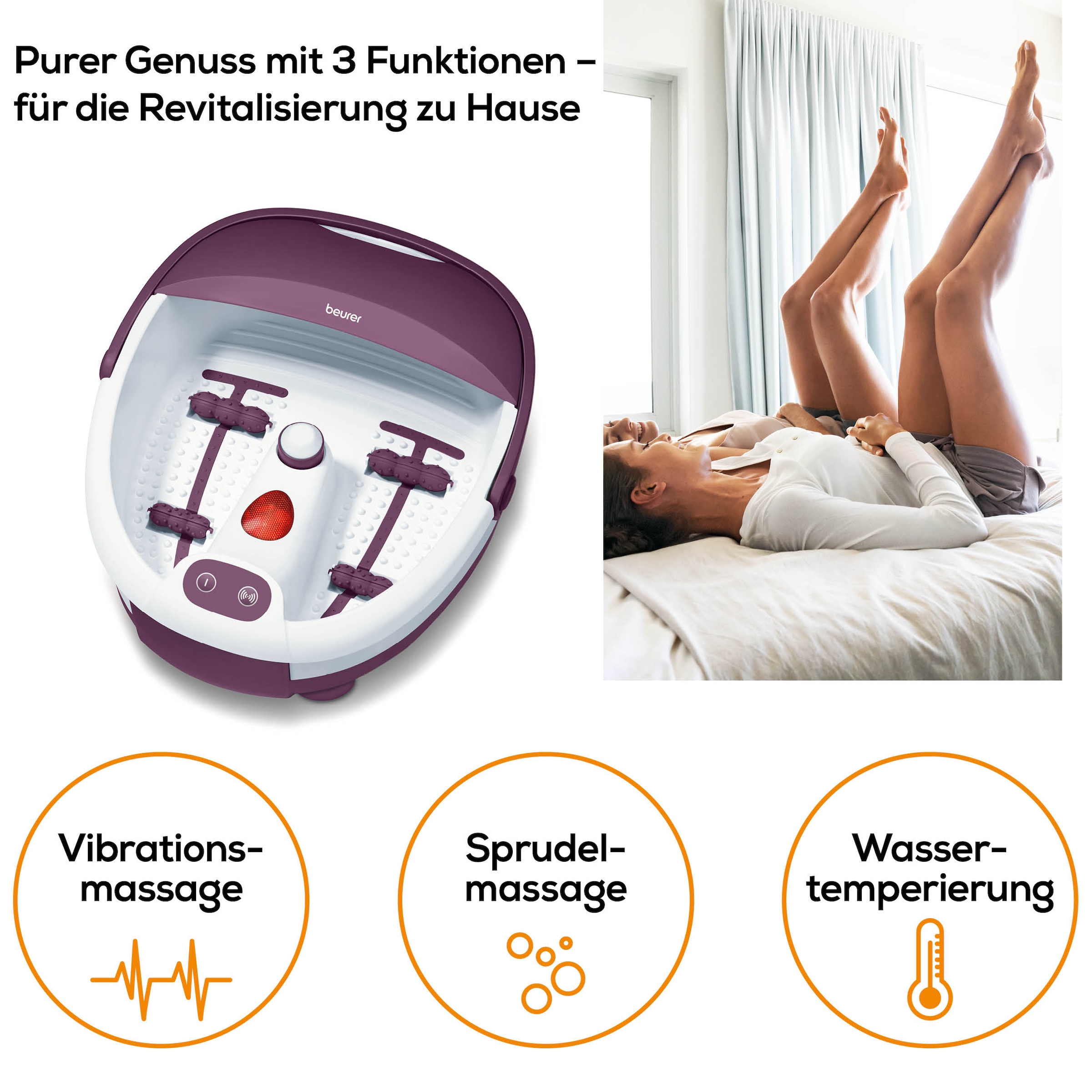 BEURER Fußbad »FB 21 mit Vibrations- und Sprudelmassagen für Fußwellness zuhause«, Mit praktischem Tragegriff und zuschaltbarer Wärmefunktion
