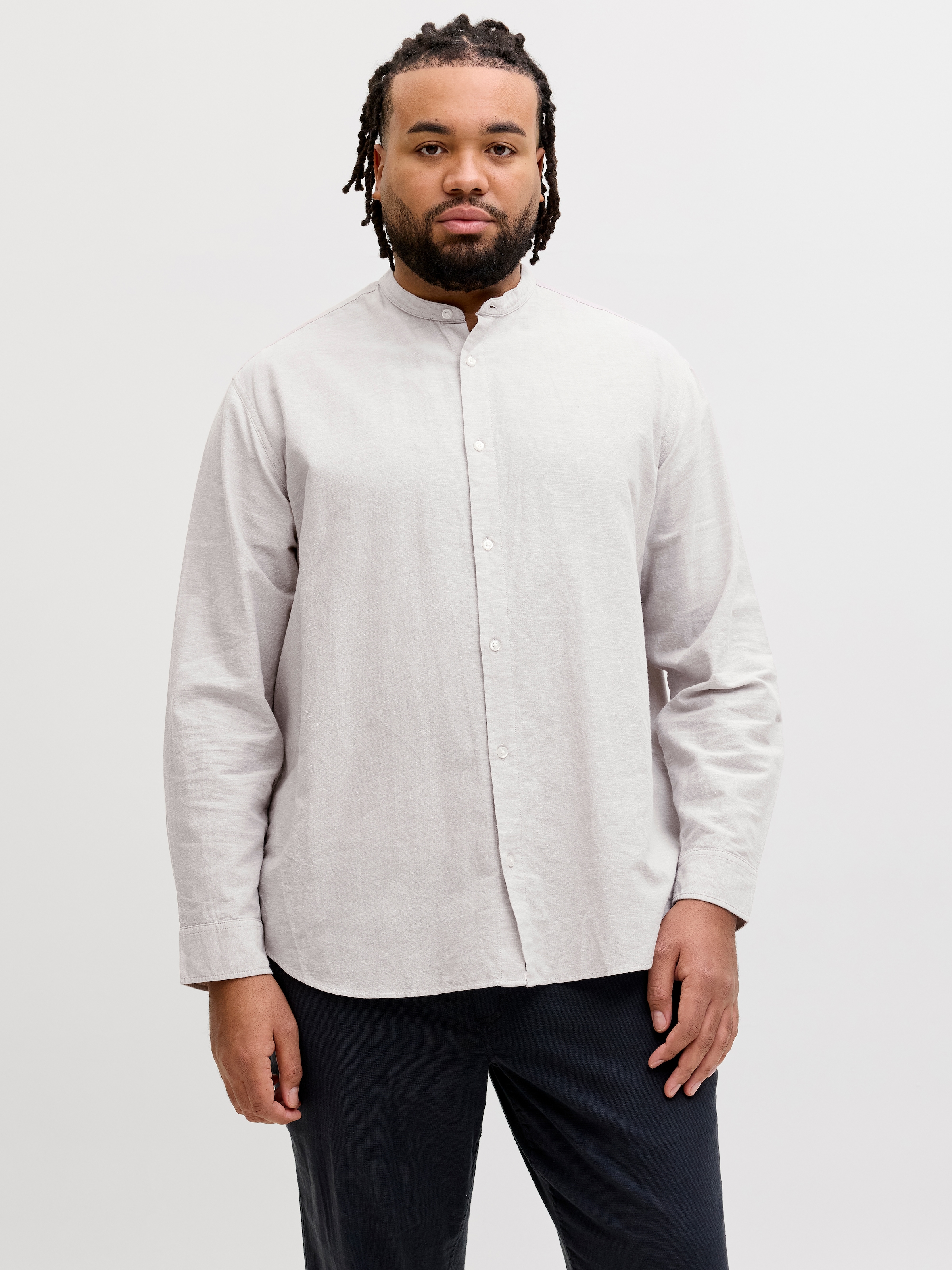 Jack & Jones PlusSize Langarmhemd »JJEBREEZE LINEN BLEND BAND SHIRT L PLS« mit Stehkragen