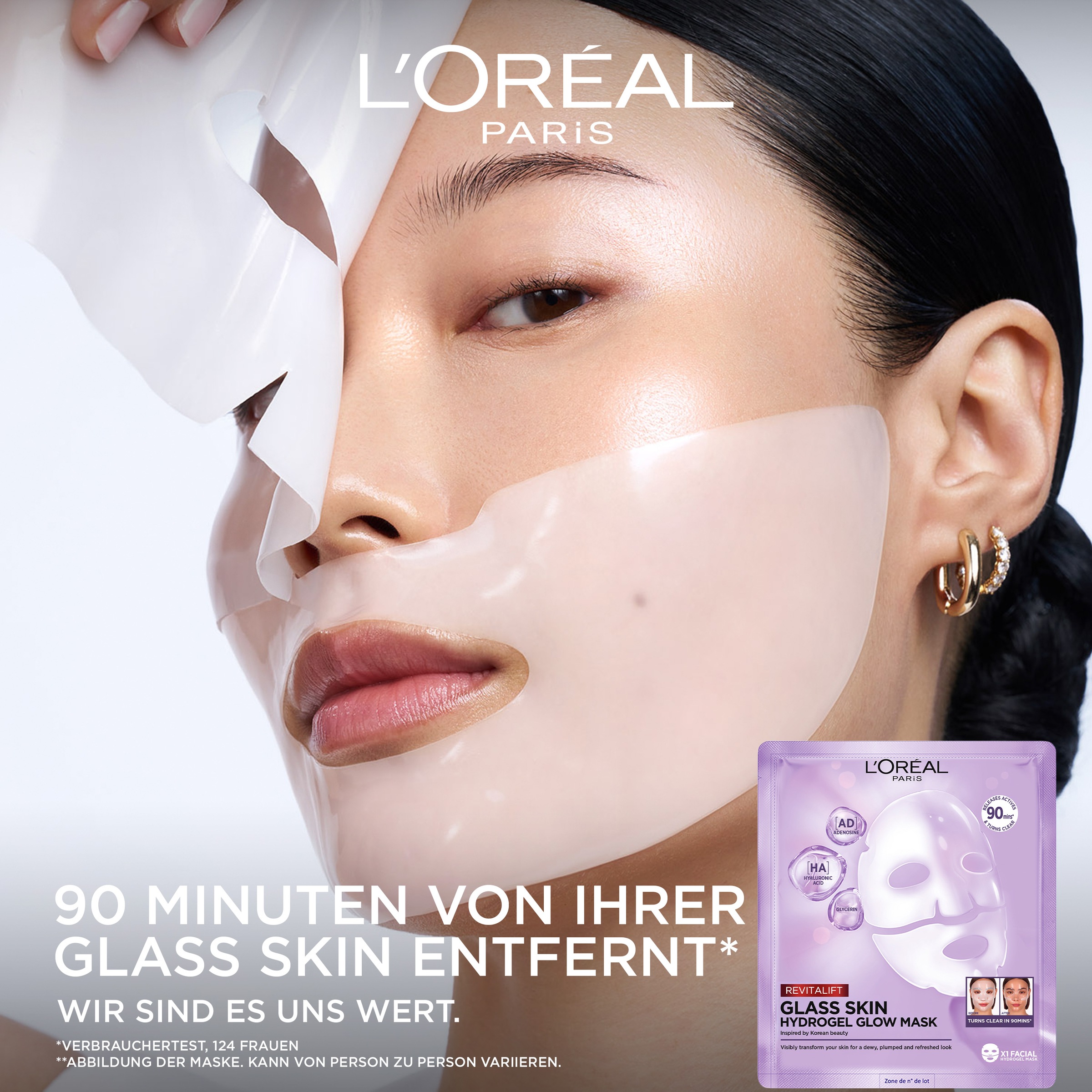 L'ORÉAL PARIS Gesichtsmaske »GLASS SKIN HYDROGEL GLOW MASK« für aufgepolsterte & glowy Haut