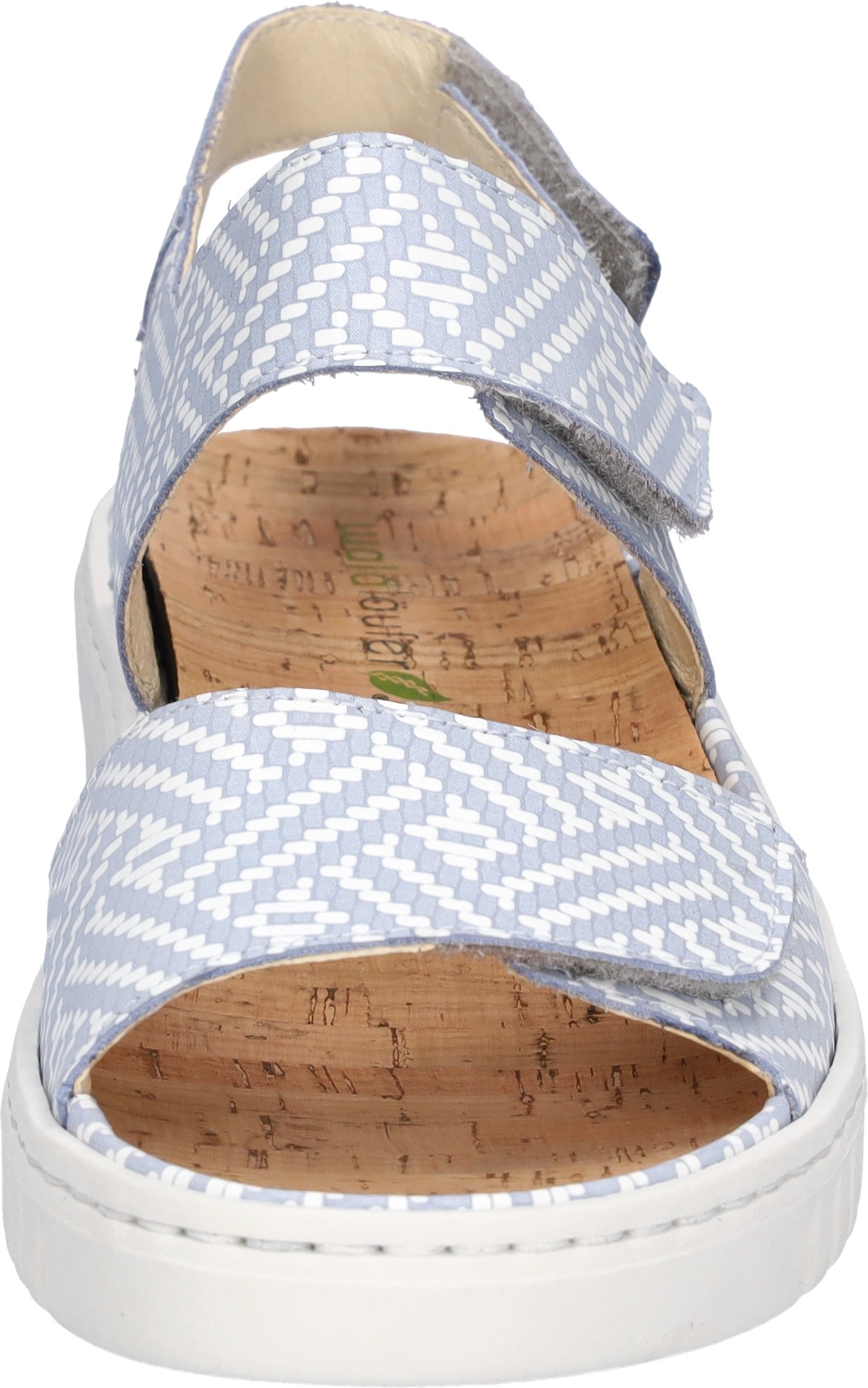 Keilsandalette WALDLÄUFER "H-Willow", Damen, Gr. 6,5, hellblau, weiß, Nubukleder, Flechtoptik, Schuhe, Sommerschuh, Sandale, Klettschuh mit Kork-Fußbett, Weite H 3