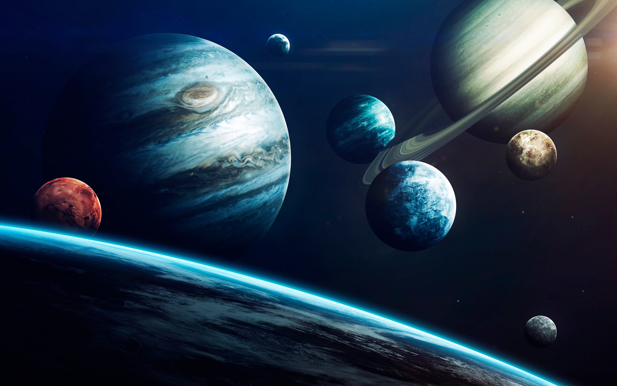 Papermoon Fototapete "PLANETEN SATURN ERDE MOND WELTALL SPACE"