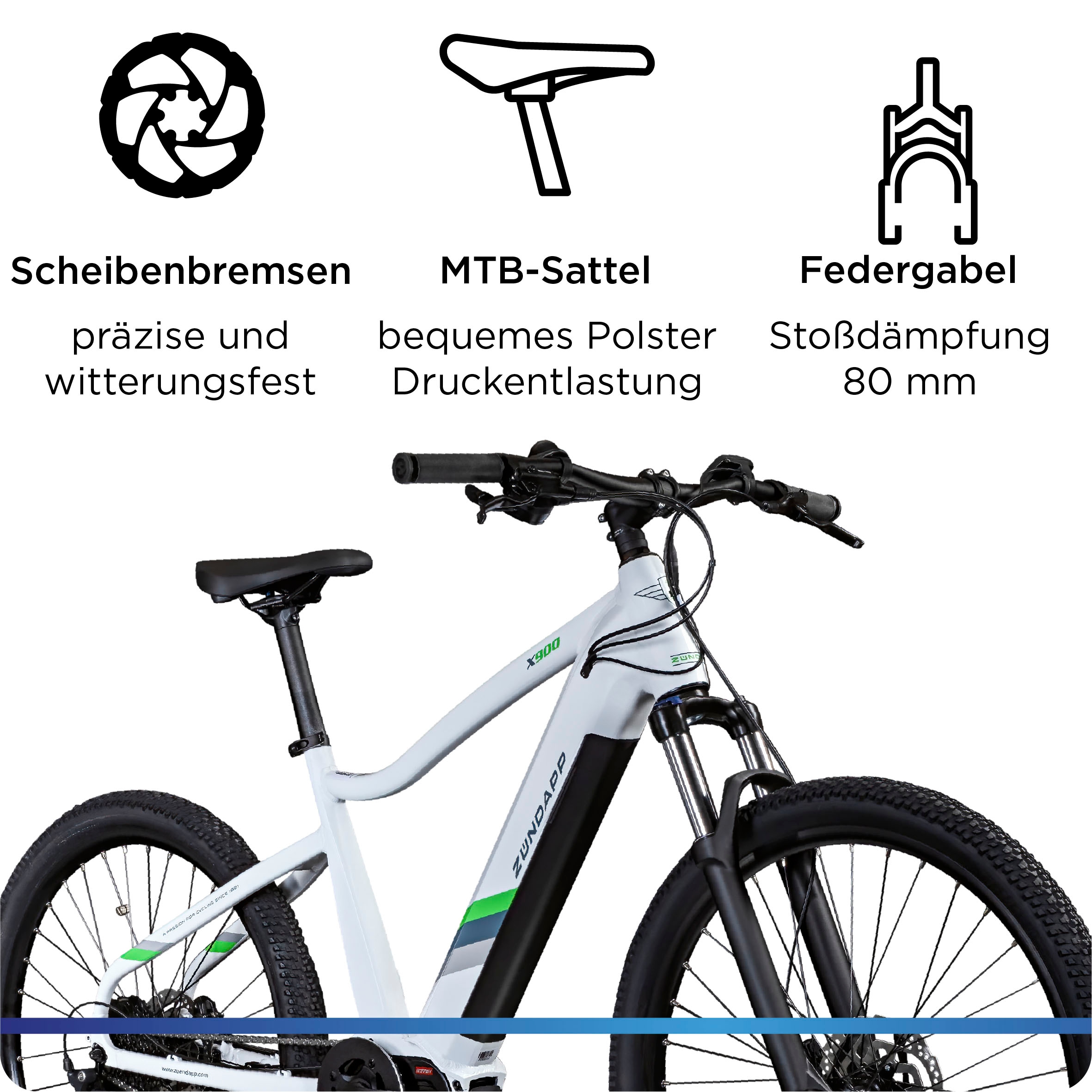 Zündapp E-Bike »X900«, 10 Gang, Shimano, Cues U6020 SGS, Mittelmotor 250 W