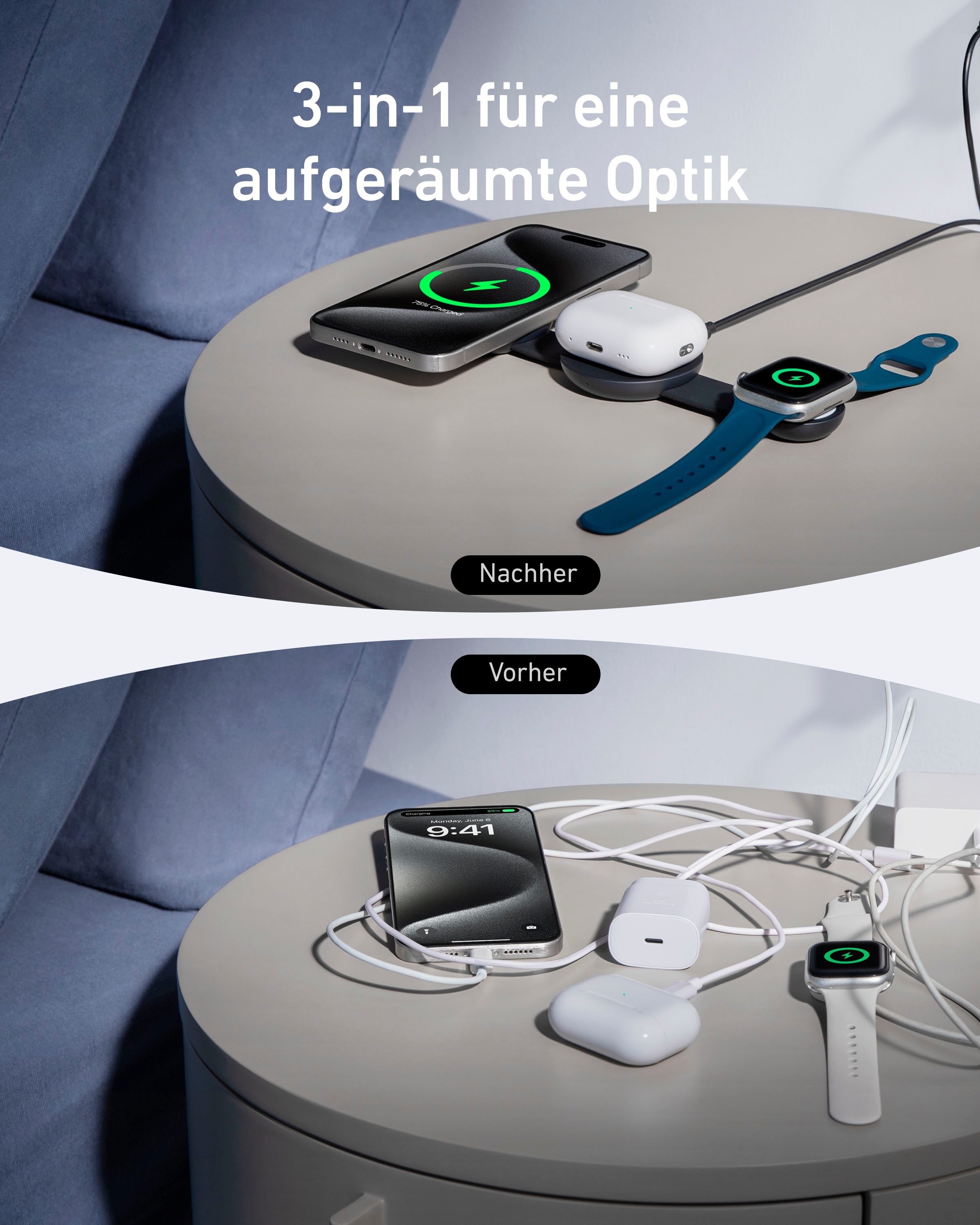Anker Smartphone-Ladegerät »MagGo Wireless Charging Station (3-in-1, Foldable Pad)«