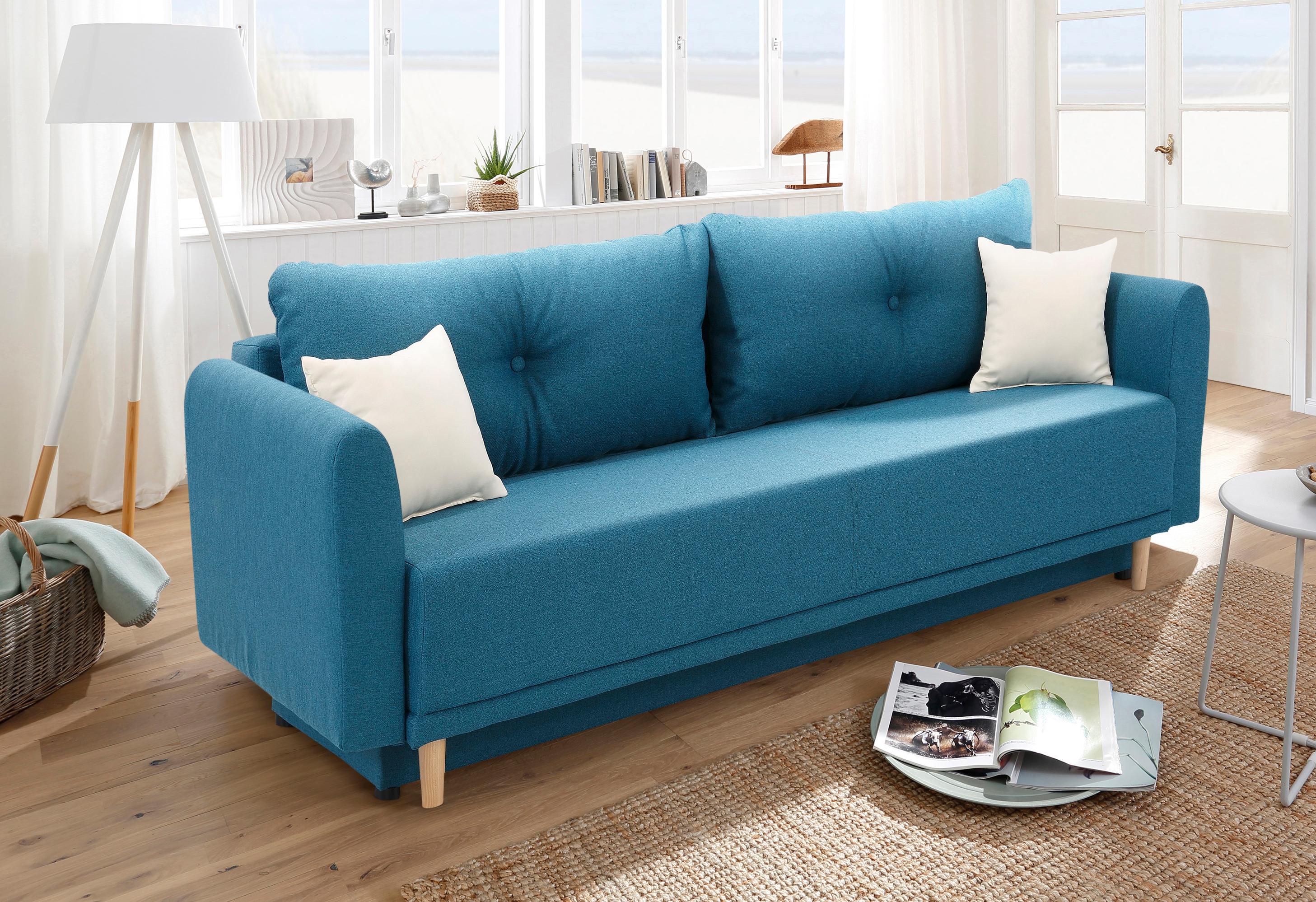 Home affaire Schlafsofa "Scandic, B: 219 cm, Liegel. 137x195 cm" Schlaffunktion, Bettkasten & 2 Zierkissen, Federkern