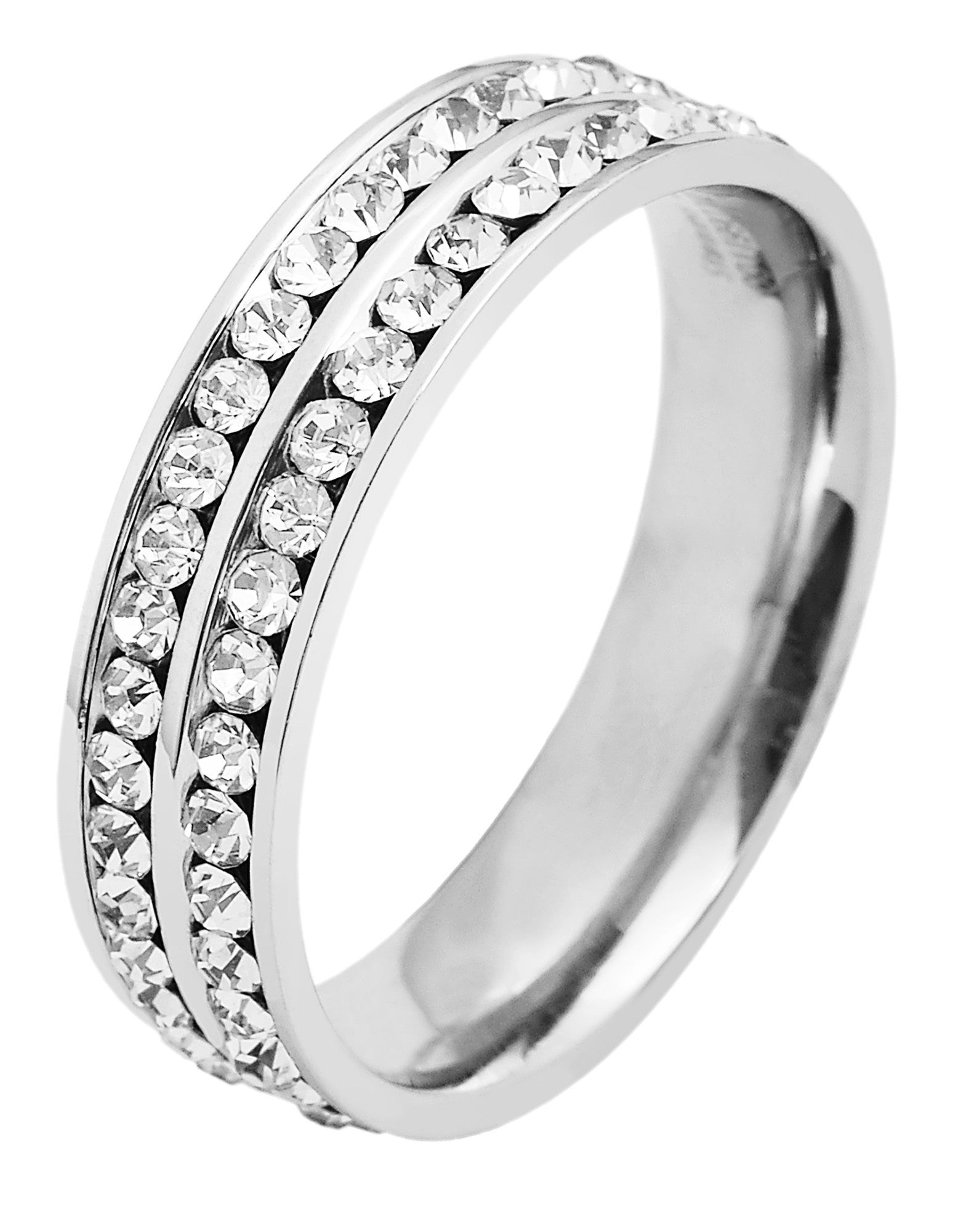 Fingerring ADELIA´S "Damen Ring aus Edelstahl mit Strass Steinchen" Gr. 52, silber, Fingerringe, Damen, 52, Edelstahl, Fingerring 2