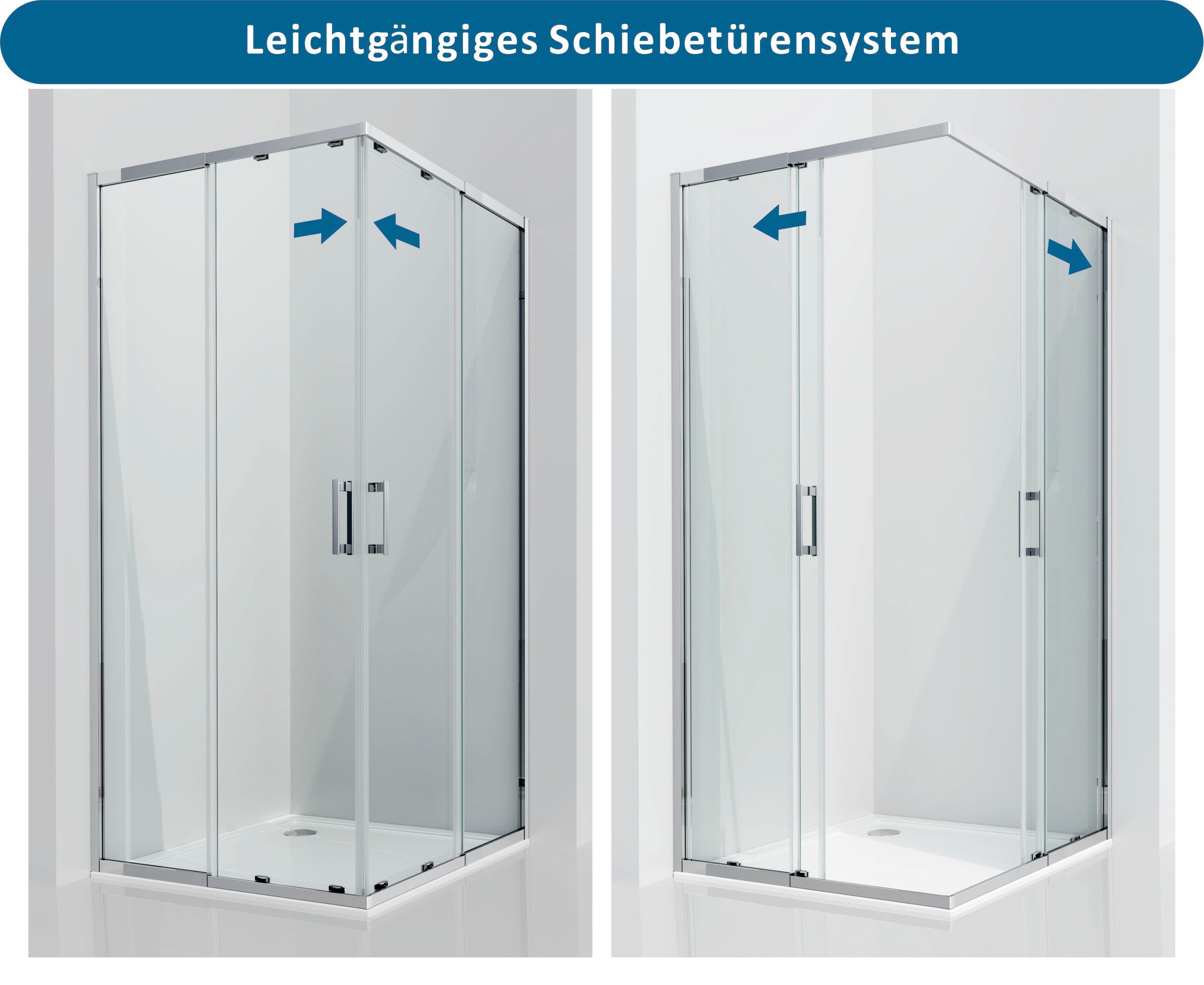 welltime Eckdusche "Trento Slimline" Verstellbereich 80-90cm, 5mm ESG, verbessertes Rollensystem