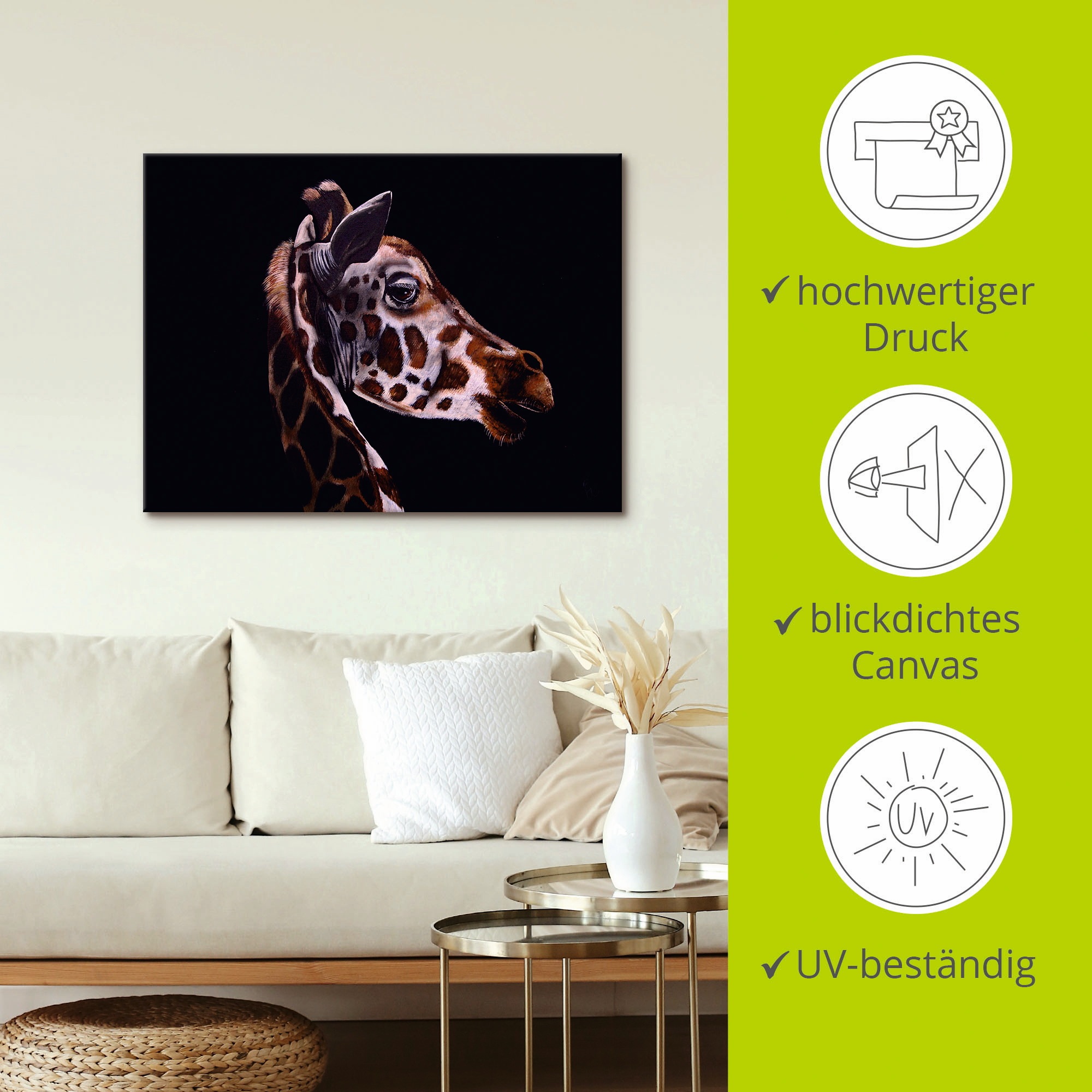 Artland Leinwandbild »Giraffen Portrait«, Wildtiere, (1 St.), auf Keilrahmen gespannt