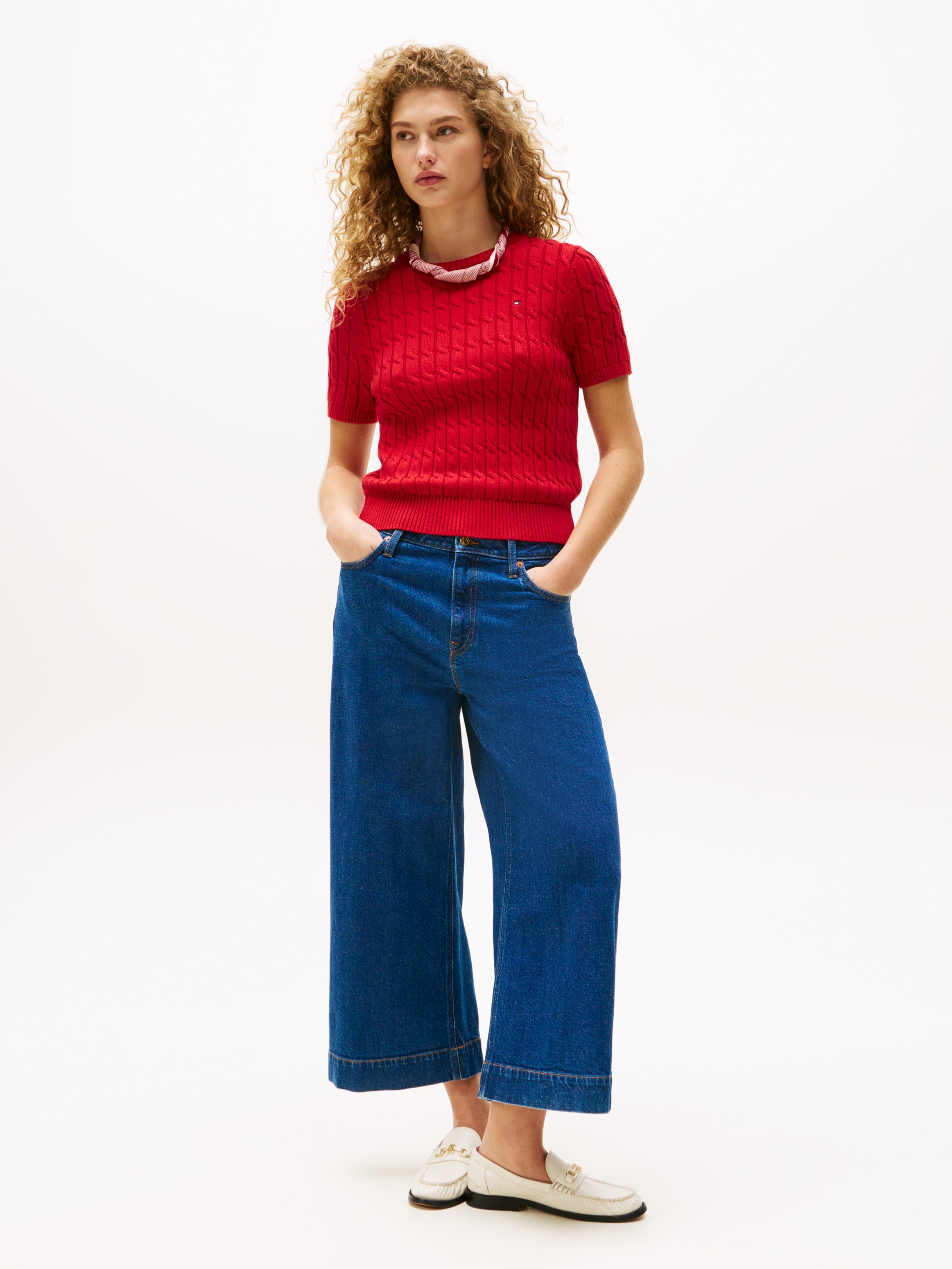 Tommy Hilfiger Strickpullover »CO CABLE MID GG S/S C-NK SWT«, mit Zopfmuster