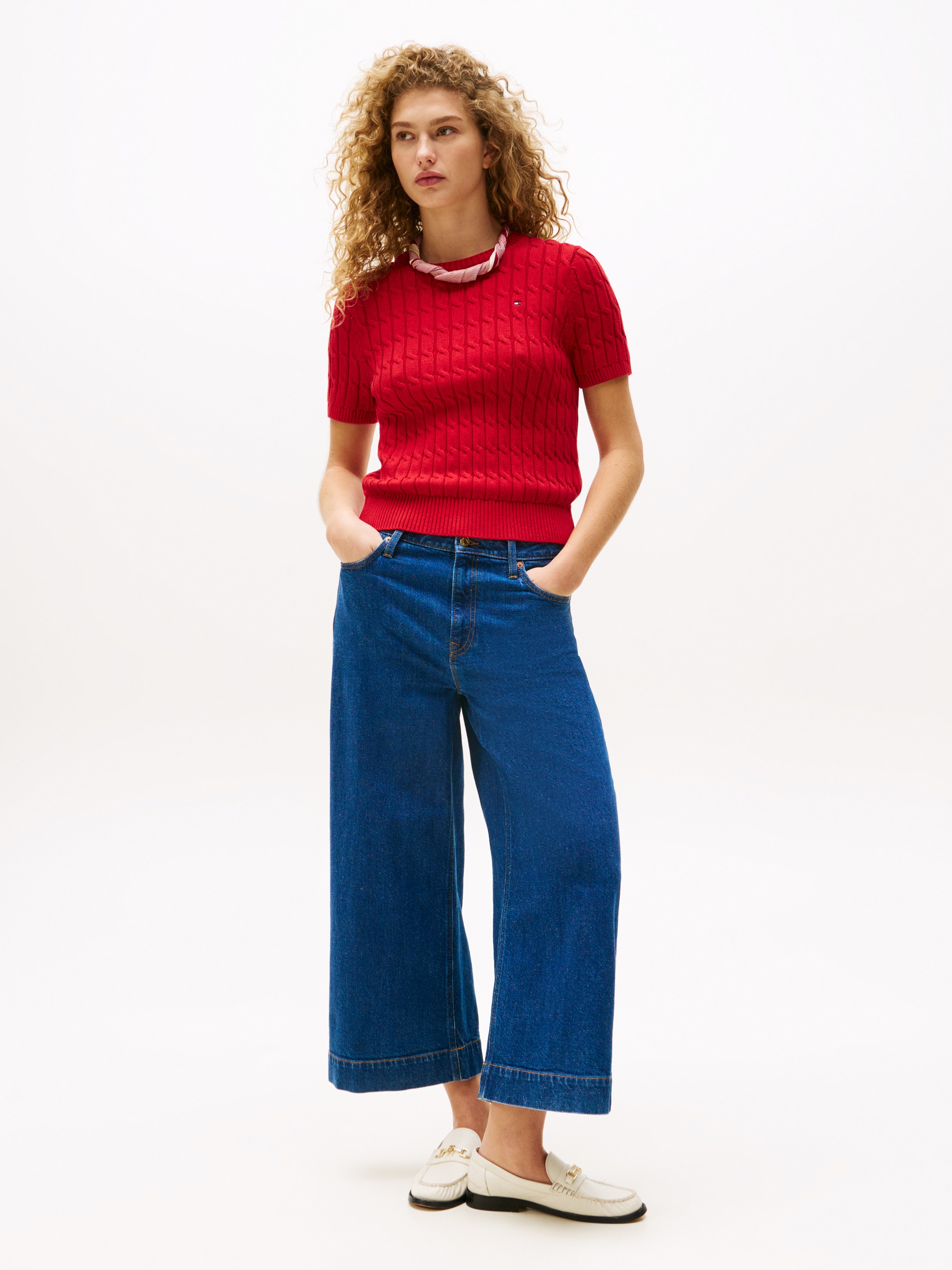 Tommy Hilfiger Strickpullover "CO CABLE MID GG S/S C-NK SWT", mit Zopfmuste günstig online kaufen