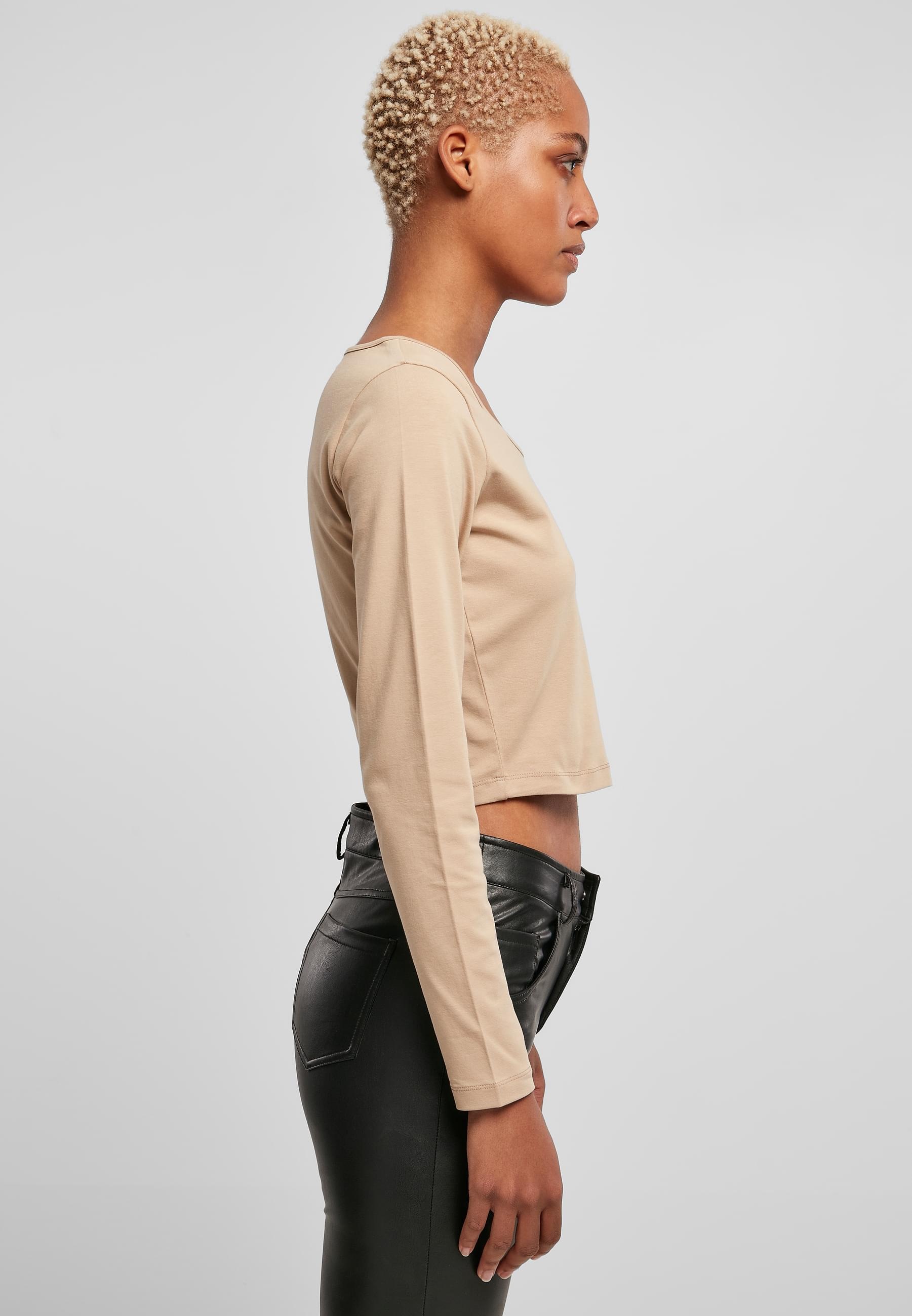 URBAN CLASSICS Longsleeve »Urban Classics Damen Ladies Organic Wide Neck Cropped Longsleeve«, (1 tlg.)