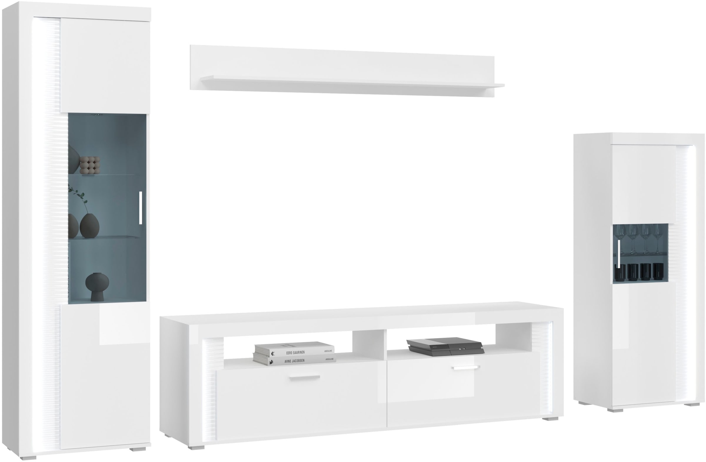 Thumbnail - INOSIGN Wohnwand "Viborg, 4-teiliges Set, inkl. vertikaler Frontbeleuchtung, best. aus:" 4 Stk. tlg. 1x Vitrine hoch, 1 ...