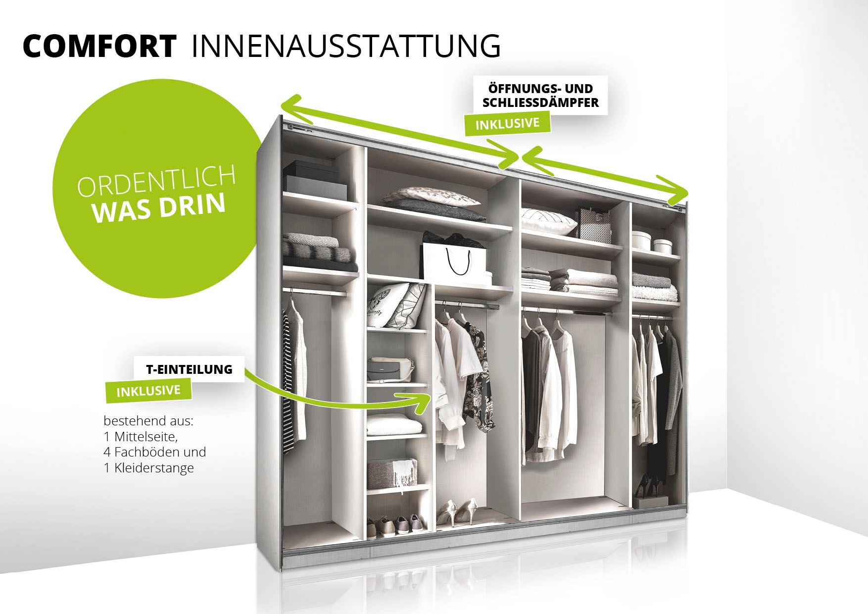 STAUD Schwebetürenschrank »Sonett 200 G, Made in Germany«, mit vier verschiedenen Ausstattungsvarianten