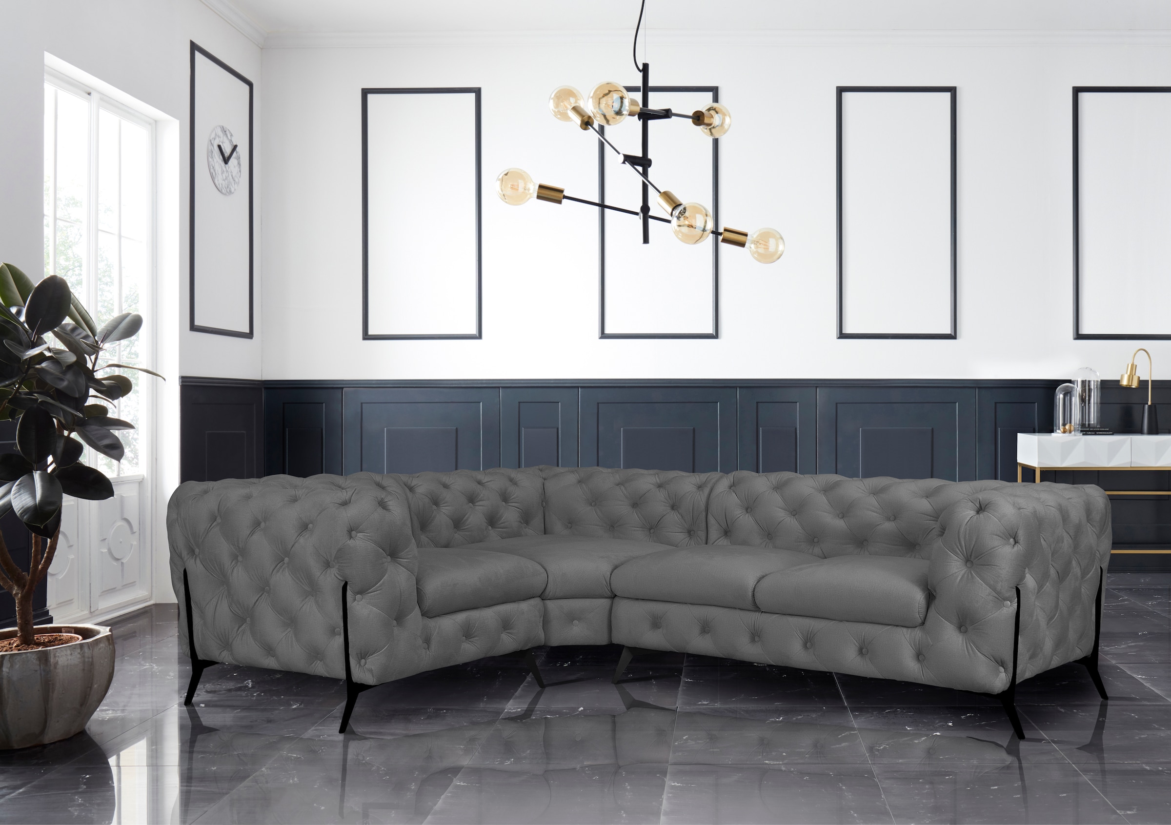 Leonique Chesterfield-Sofa »Amaury L-Form«, moderne Chersterfield-Optik, Breite 262 cm, Fußfarbe wählbar