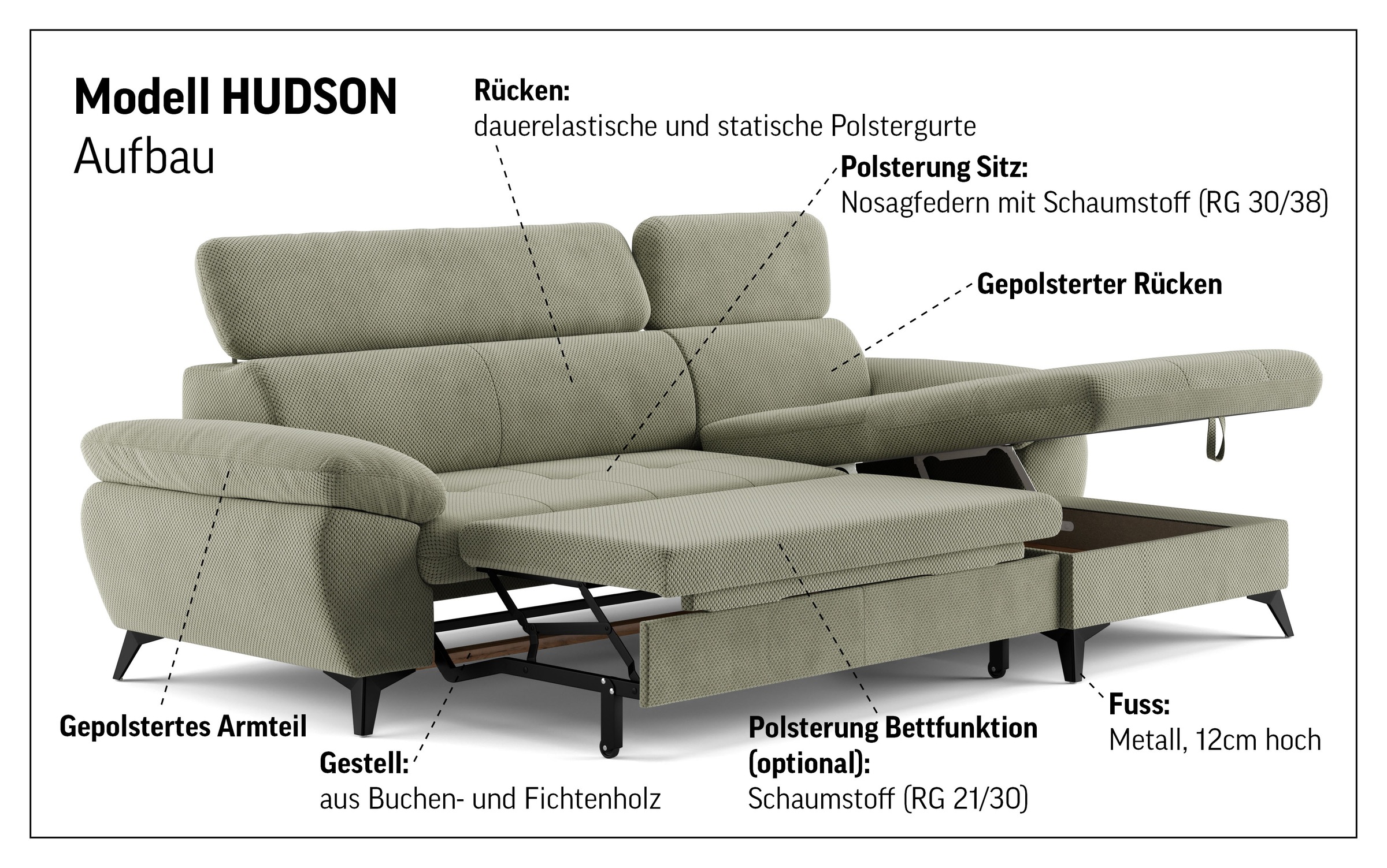 Thumbnail - COTTA Ecksofa "Hudson L-Form, B: 261 cm" mit Kopfteilverstellung, optional Bettfunktion & Bettkasten