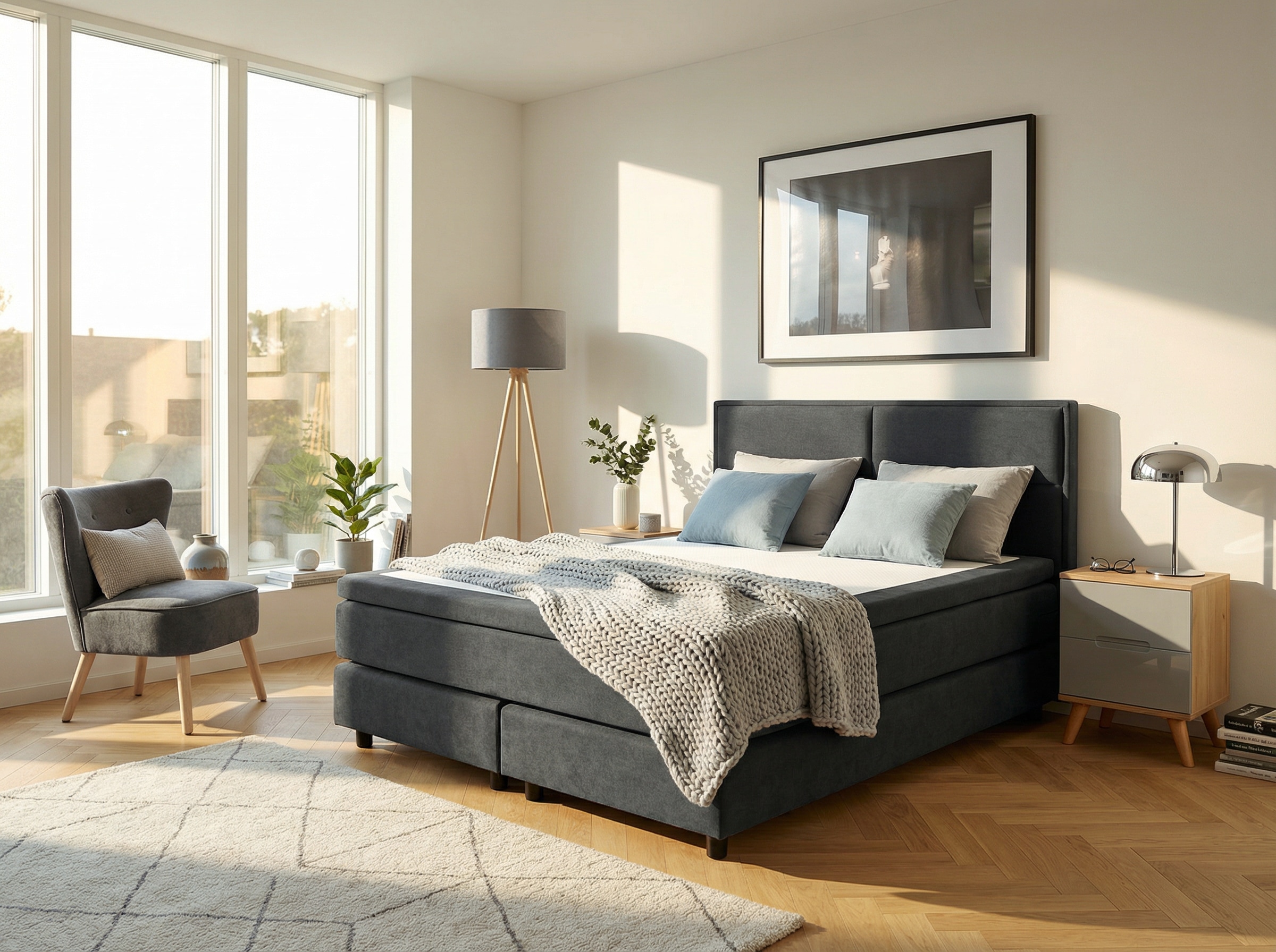 OTTO home Boxspringbett »VIVIANNE, Polsterbett mit 7-Zonen-Taschenfederkernmatratze H3« erhältlich in den Farben anthrazit und beige