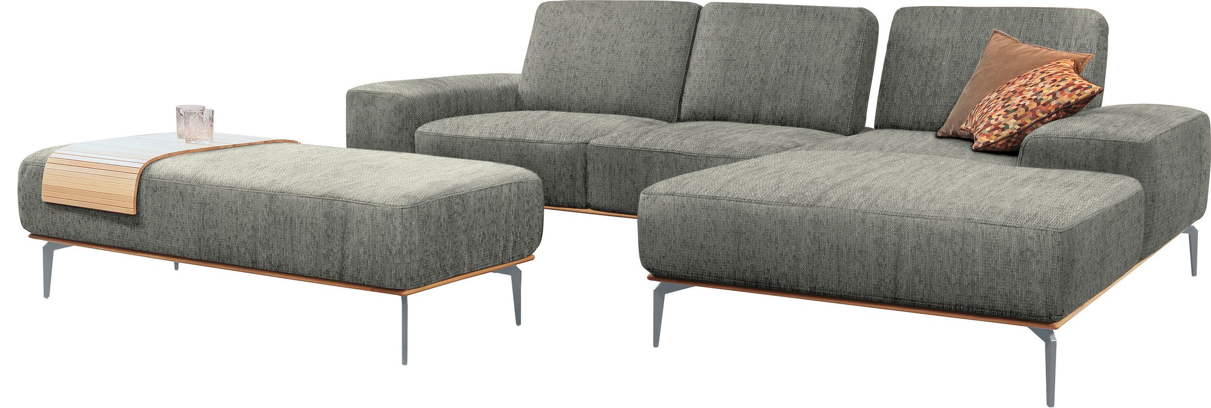 W.SCHILLIG Ecksofa »run«, mit elegantem Holzsockel, Füße in Silber matt, Breite 279 cm