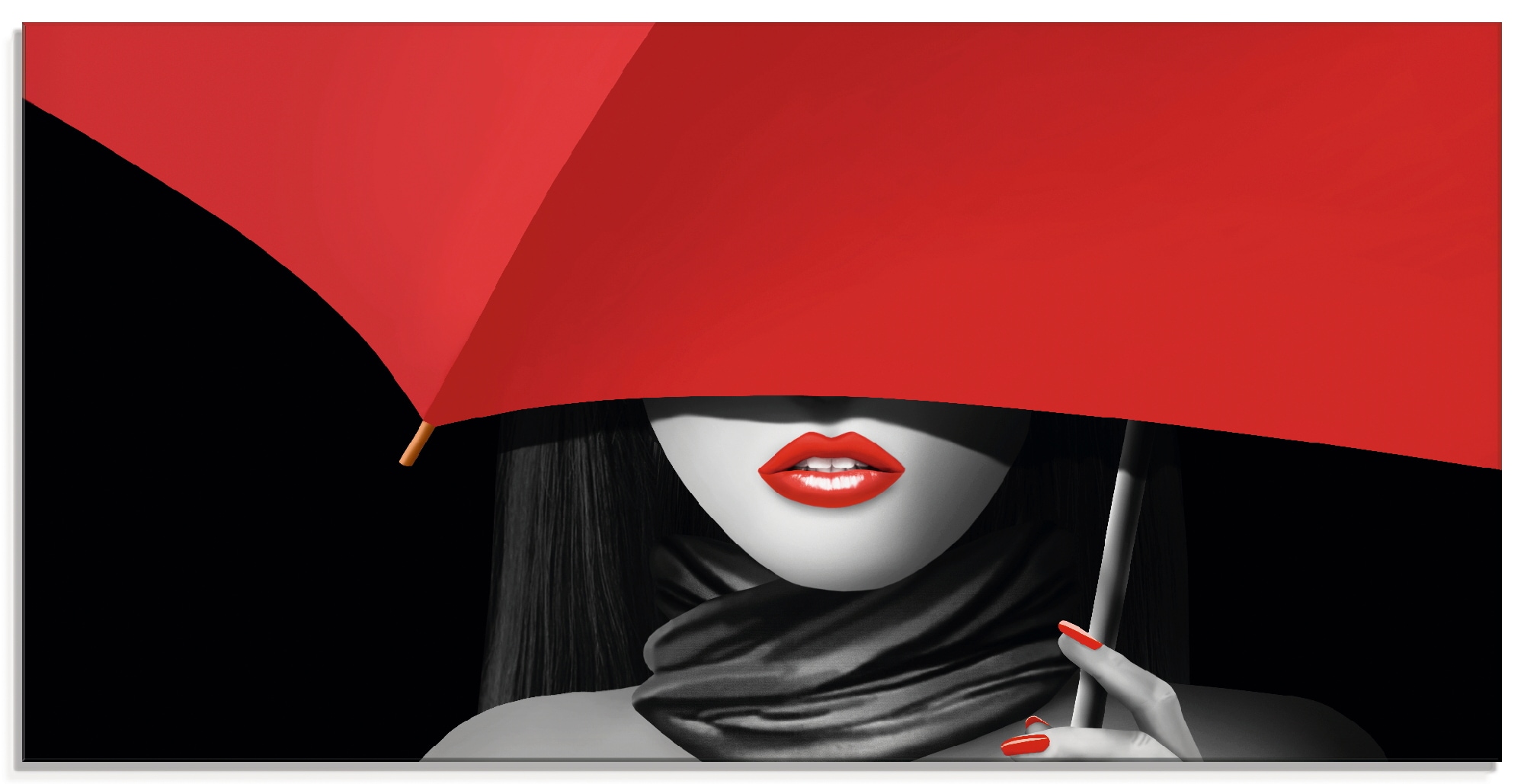 Artland Glasbild "Rote Lippen unter dem Regenschirm", Frau, (1 St.), in verschiedenen Größen