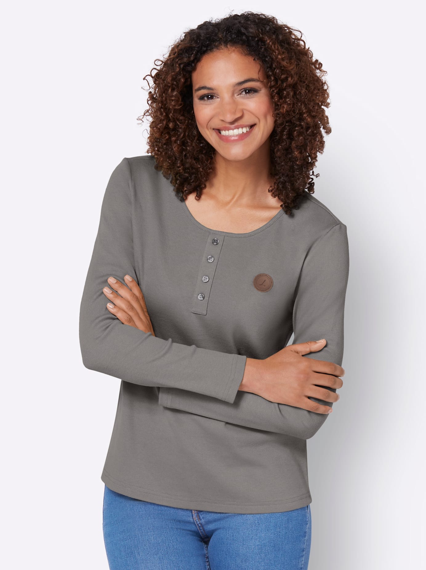 T-Shirt CASUAL LOOKS "Shirt", Damen, Gr. 38, grau, 95% Baumwolle, 5% Elasthan, unifarben, Rundhals, Shirts T-Shirt
