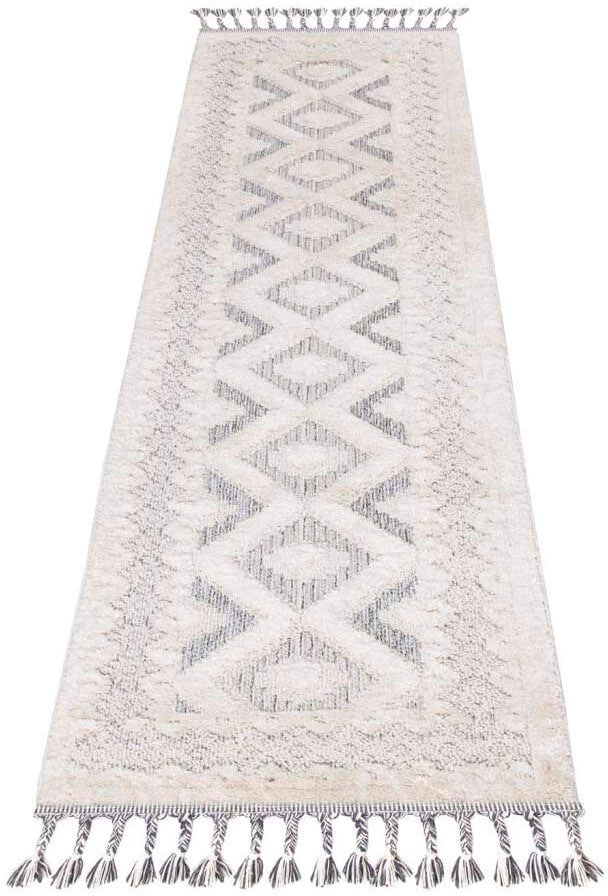 Carpet City Hochflor-Teppich »Valencia 730« rechteckig 20 mm Höhe Läufer, Boho-Stil, 3D-Effekt, Relief, Hoch-Tief-Struktur, mit Fransen
