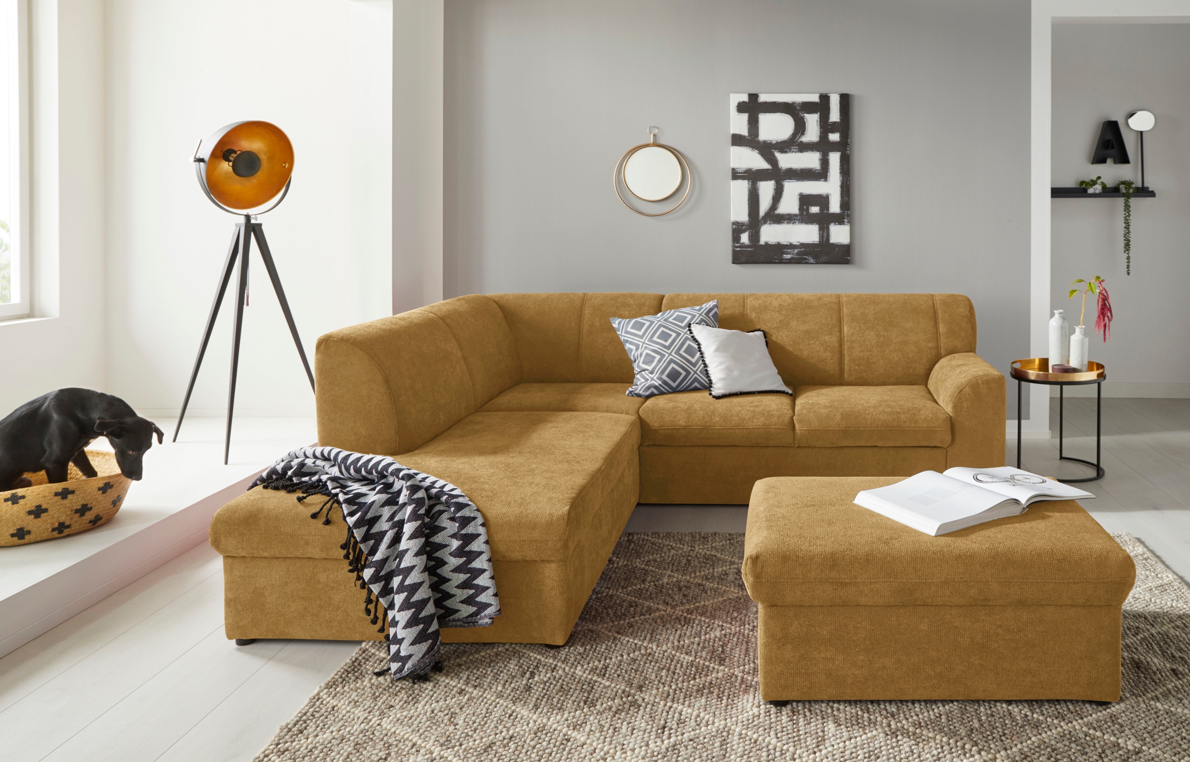 DOMO collection Hocker »Topper«, mit Wellenunterfederung, auf Kunststoffgleitern