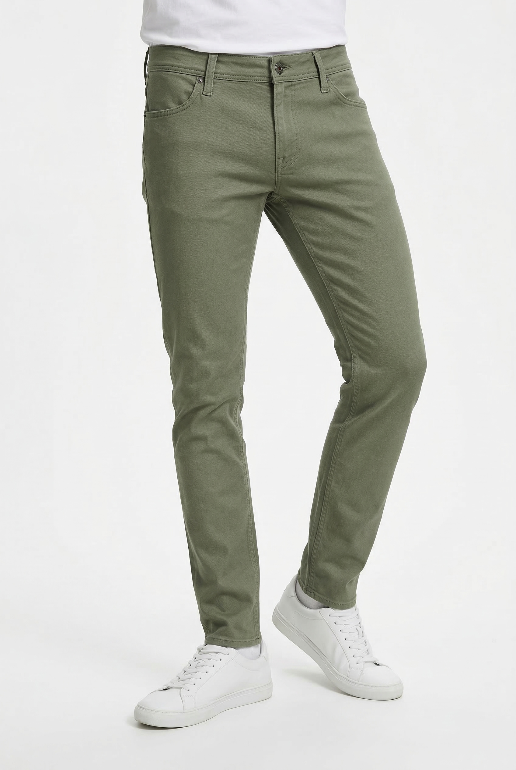 5-Pocket-Hose JACK & JONES "JPSTGLENN DYLAN ORIGINAL", Herren, Gr. 30, Länge 34, deep lichen grün, Web, Obermaterial: 98% Baumwolle, 2% Elasthan, unifarben, slim fit knöchellang, Hosen 5-Pocket-Hose