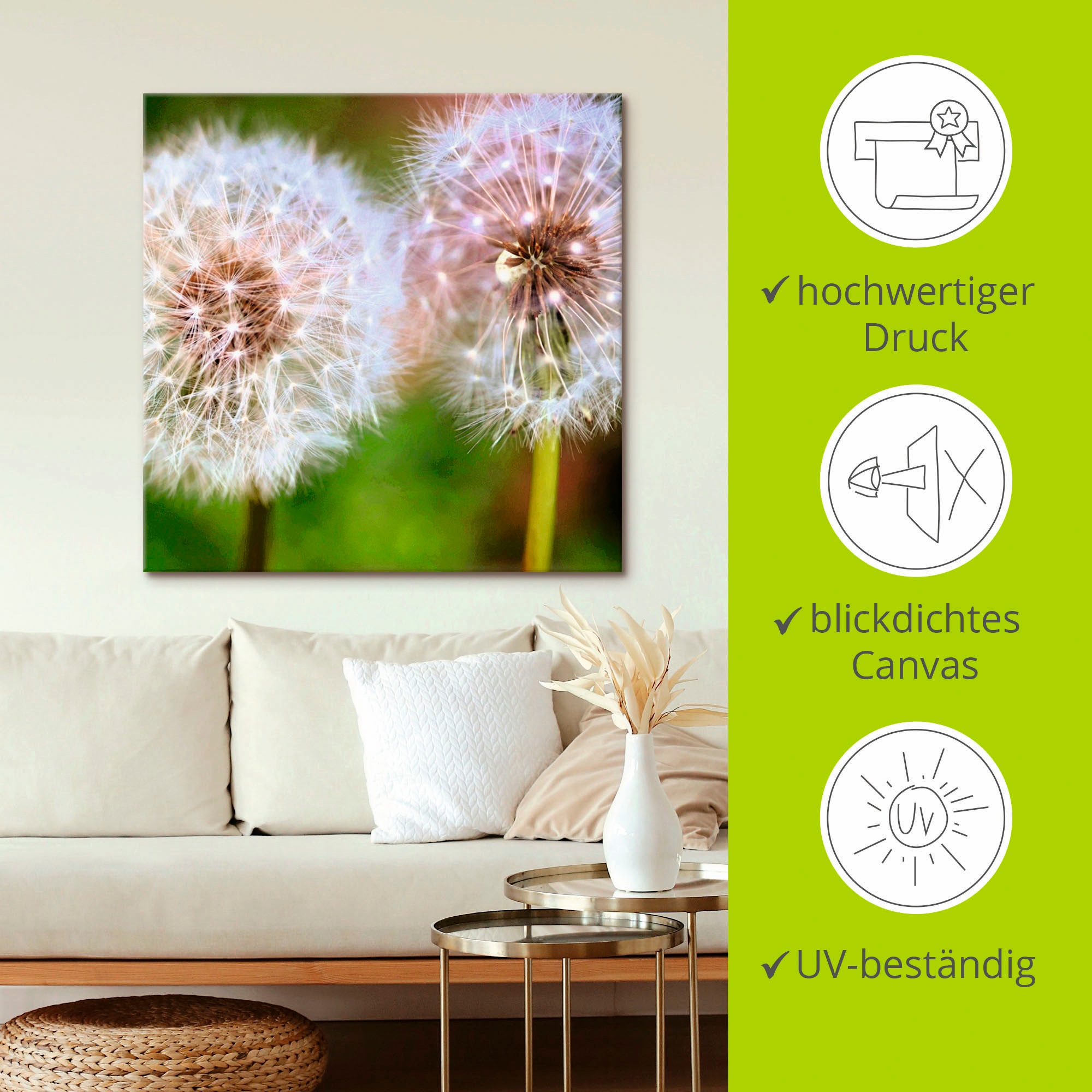 Artland Leinwandbild »Pusteblume Zweisamkeit«, Blumen, (1 St.), auf Keilrahmen gespannt