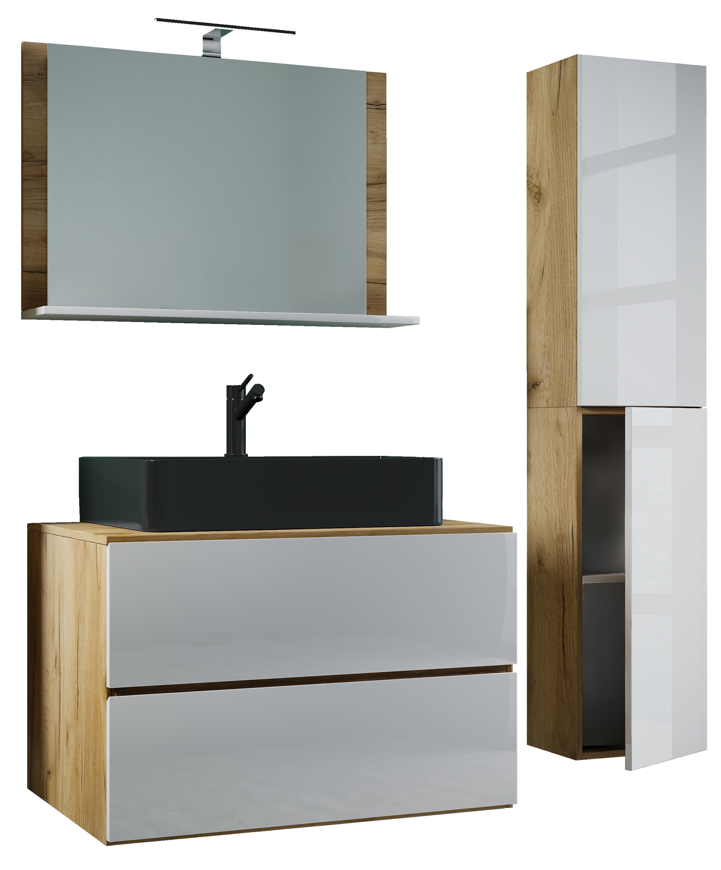 VCM Waschbeckenunterschrank »VCM 4-tlg. Waschplatz Waschtisch Badmöbel Set Waschbecken Lendas-BL Breite 80 cm L Schublade«, (4 St.)