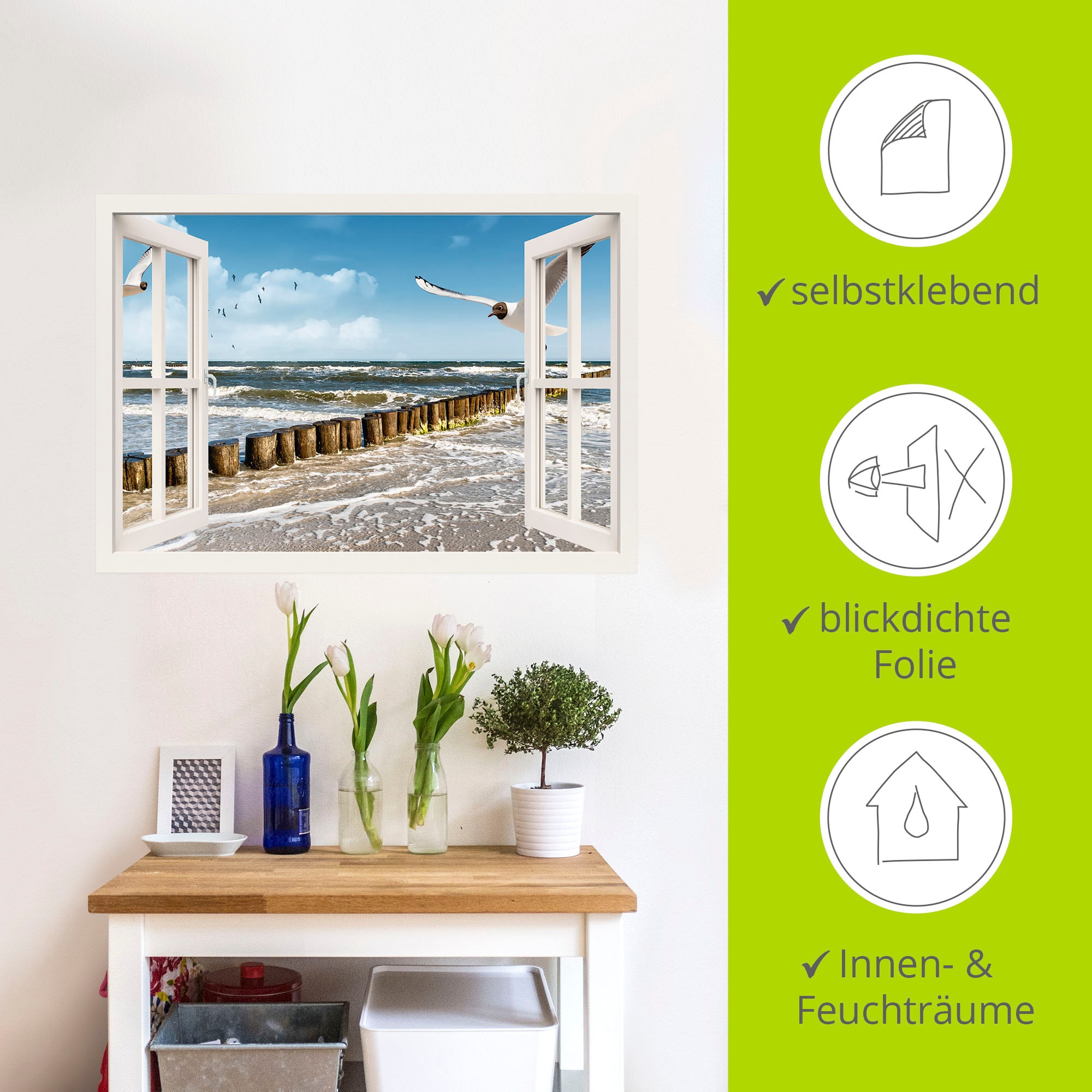 Artland Wandbild »Fensterblick - Ostsee«, Fensterblick, (1 St.), als Leinwandbild, Poster, Wandaufkleber in verschied. Größen