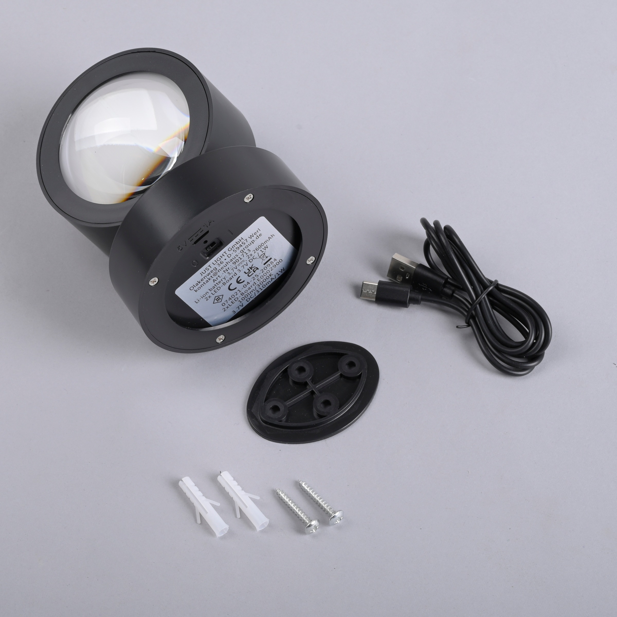 JUST LIGHT LED Wandleuchte »AKKU-CHIA« LED-Board 1 Stk. Warmweiß Akkubetrieben inkl. USB-Ladekabel, 5 Stufen Dimmung + Timerfunktion