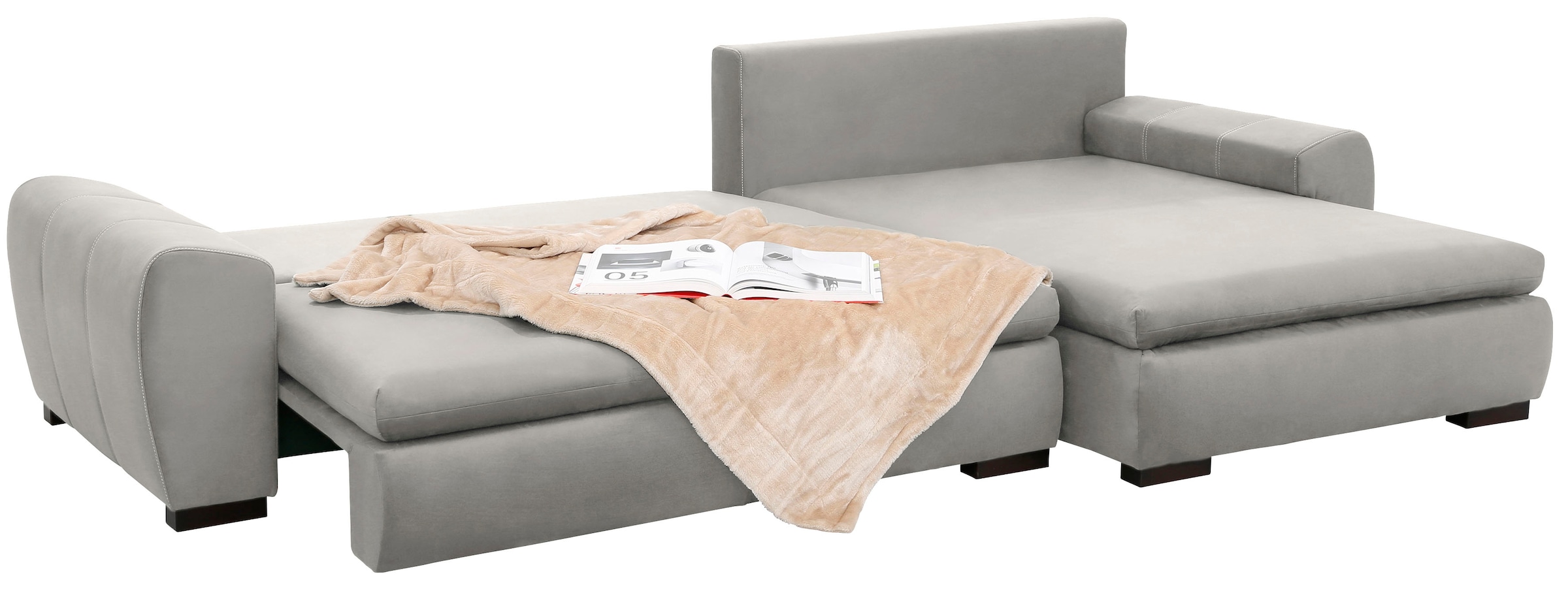 Home affaire Ecksofa Cara Mia L-Form, wahlweise mit Bettfunktion und Bettkasten, Massivholzfüße